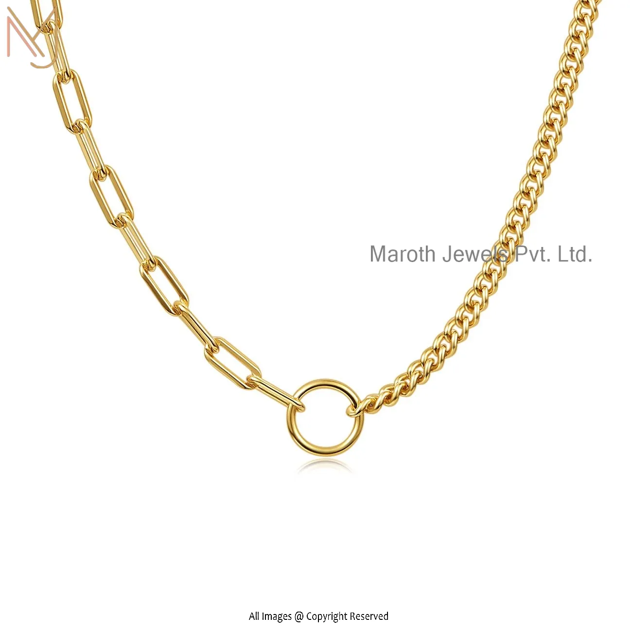 14K Yellow Gold Fashion Splicing Hollow Chain Necklace Custom Jewelry