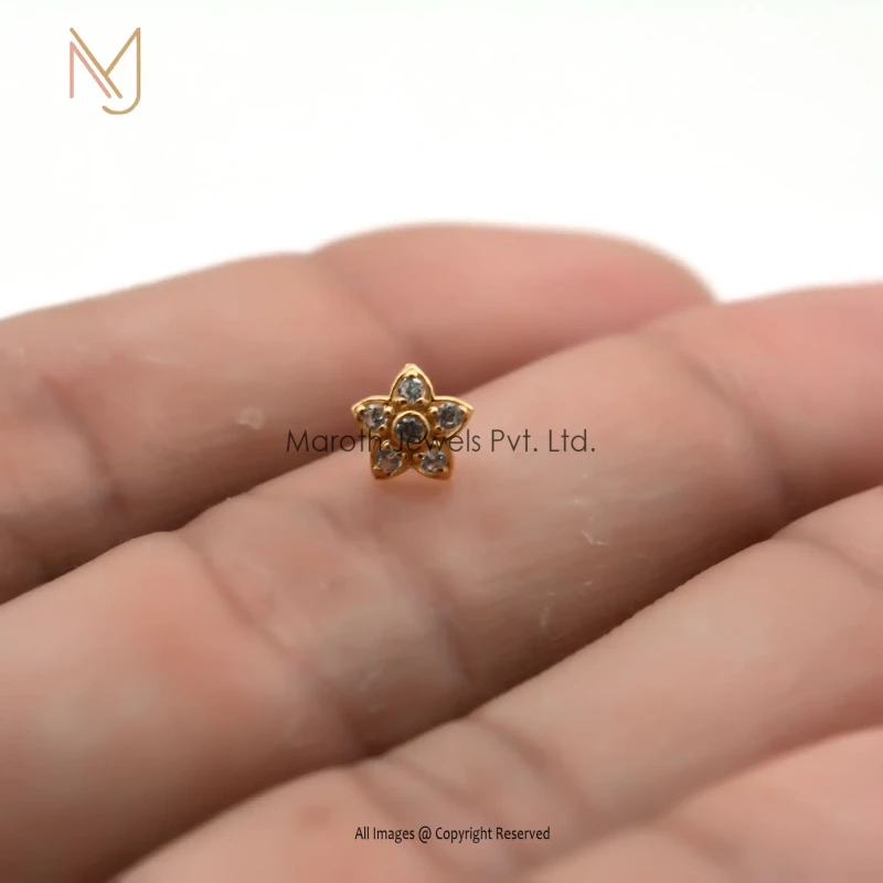 925 Silver Yellow Gold Plated Diamond Flower Piercing Jewelry Supplier