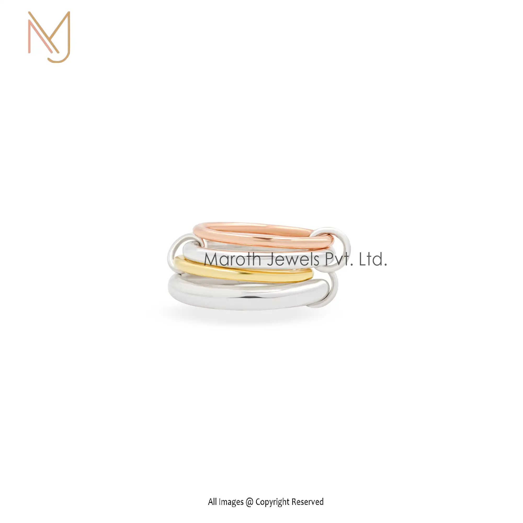 14k Yellow & Rose Gold Plain Connected Rings Manufacturer