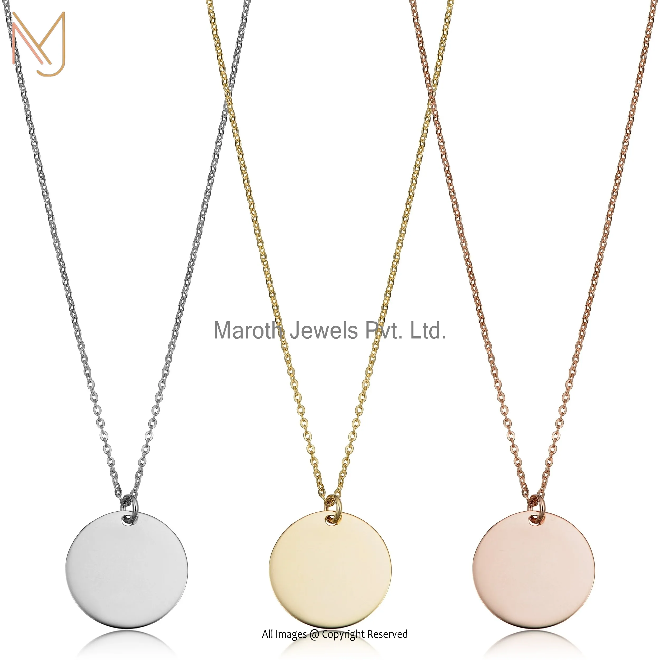 14K Yellow Gold High Polish Round Disc Adjustable Necklace Manufacturer