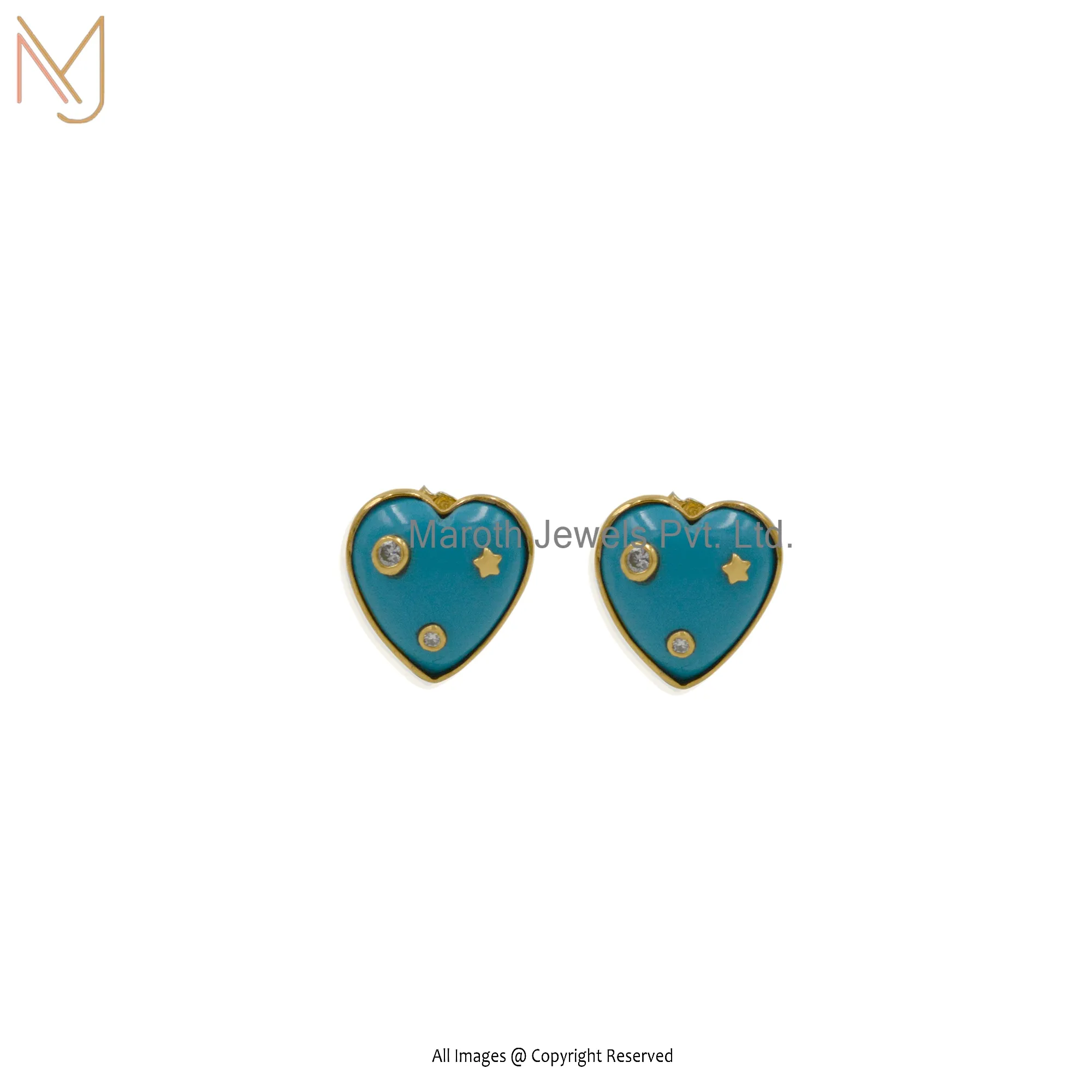 14K Yellow Gold Star Heart Studs Earrings Jewelry Supplier