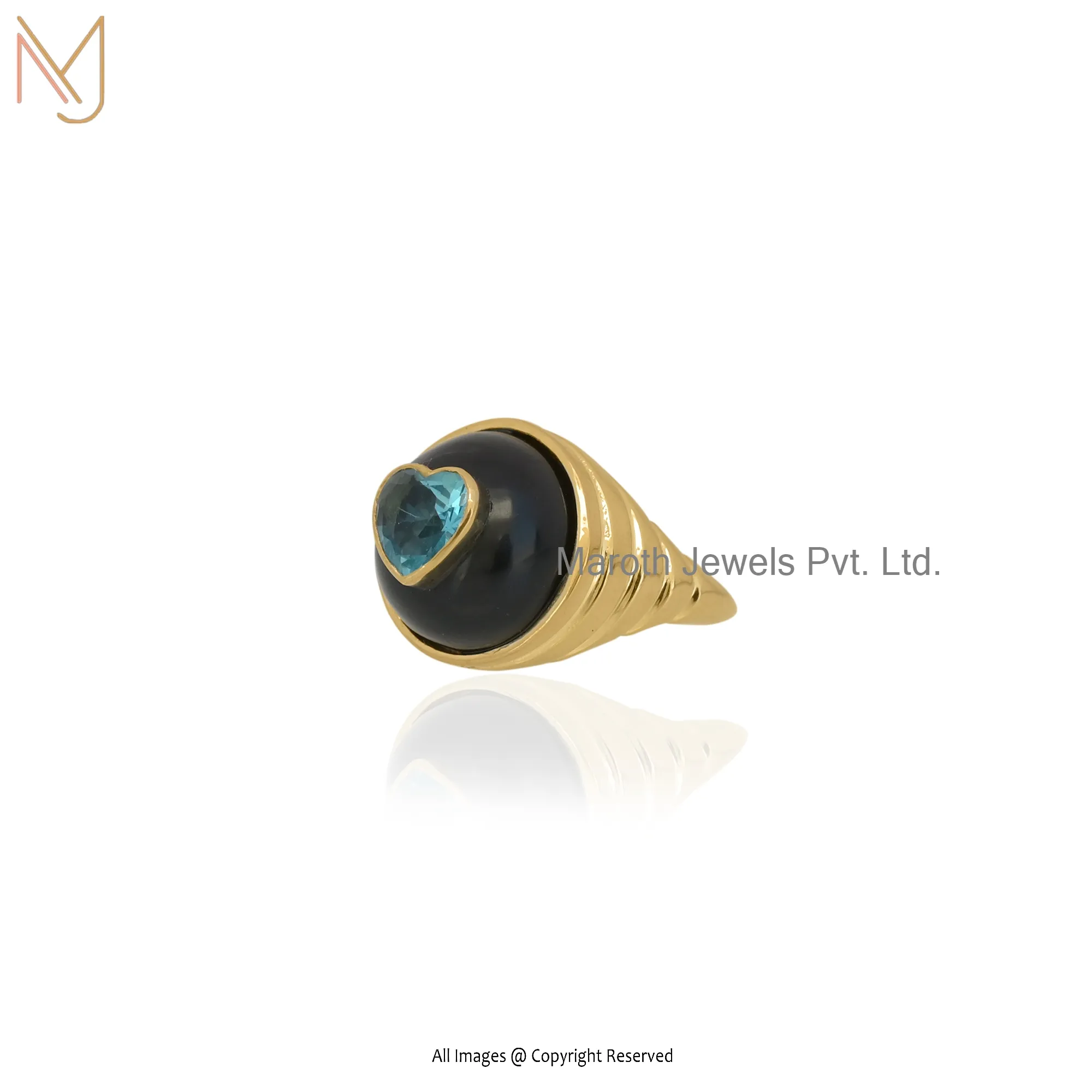 Private Label 14K Yellow Gold Black onyx And CZ Ring Jewelry