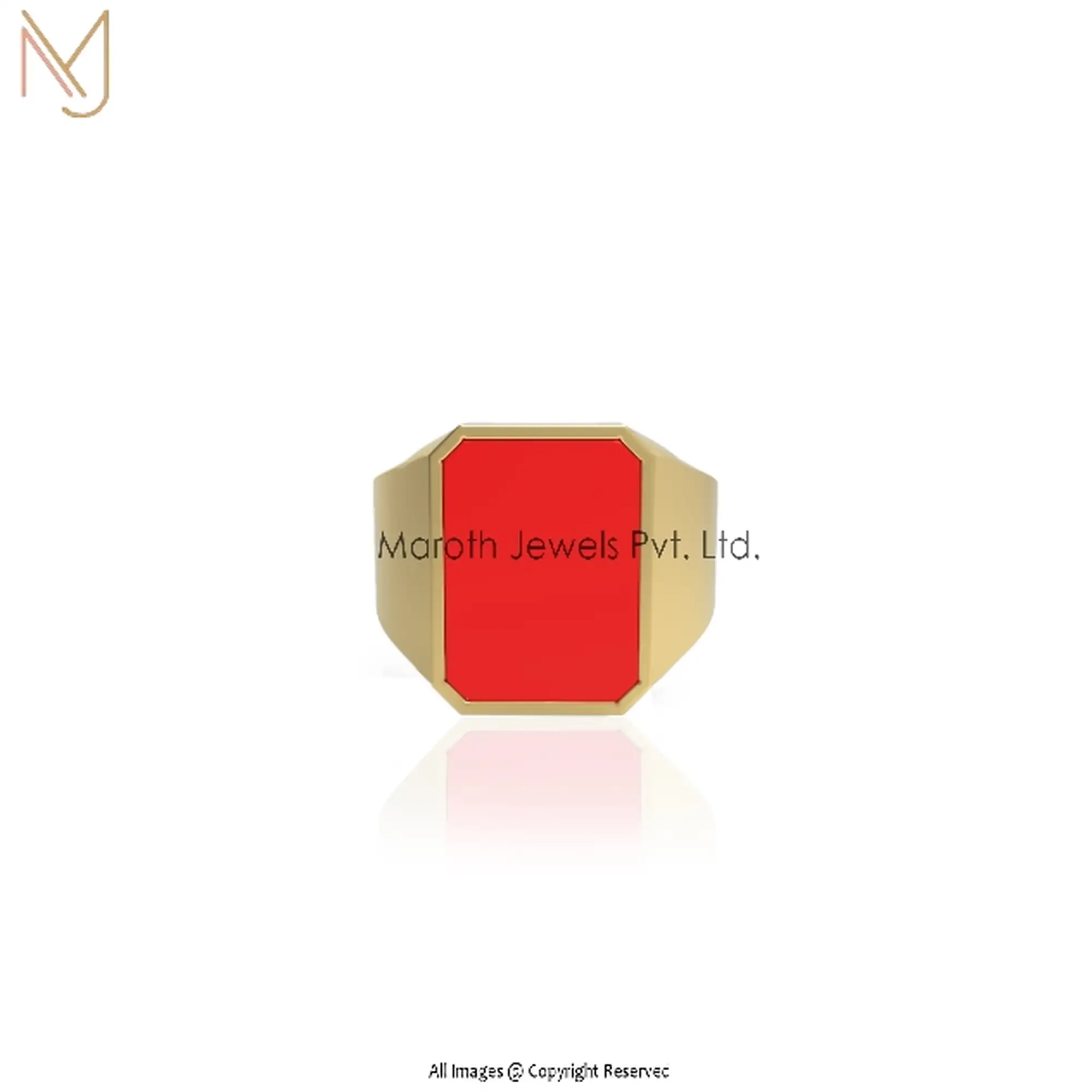 14K Yellow Gold Red Enamel Man Ring Jewelry Manufacturer