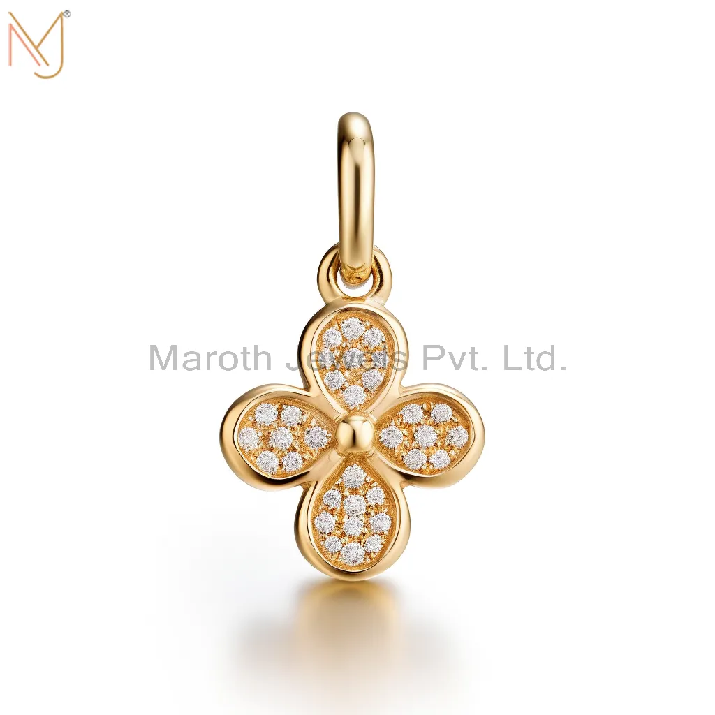 925 Sterling Silver Yellow Gold Plated Moissanite Clover Design Pendant Custom Jewelry