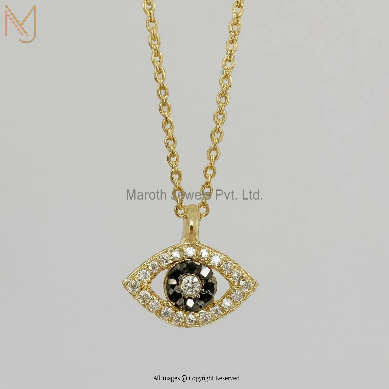 14K Yellow Gold Black CZ and White CZ Eye Charm Necklace Jewelry Supplier