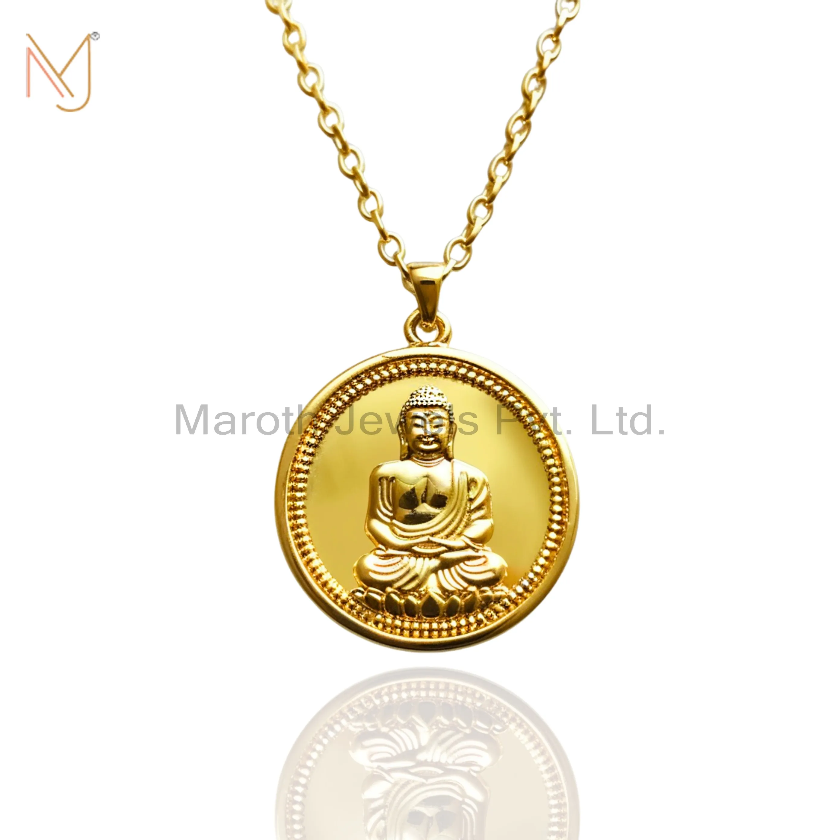 Private Label 14K Yellow Gold Buddha Necklace Jewelry