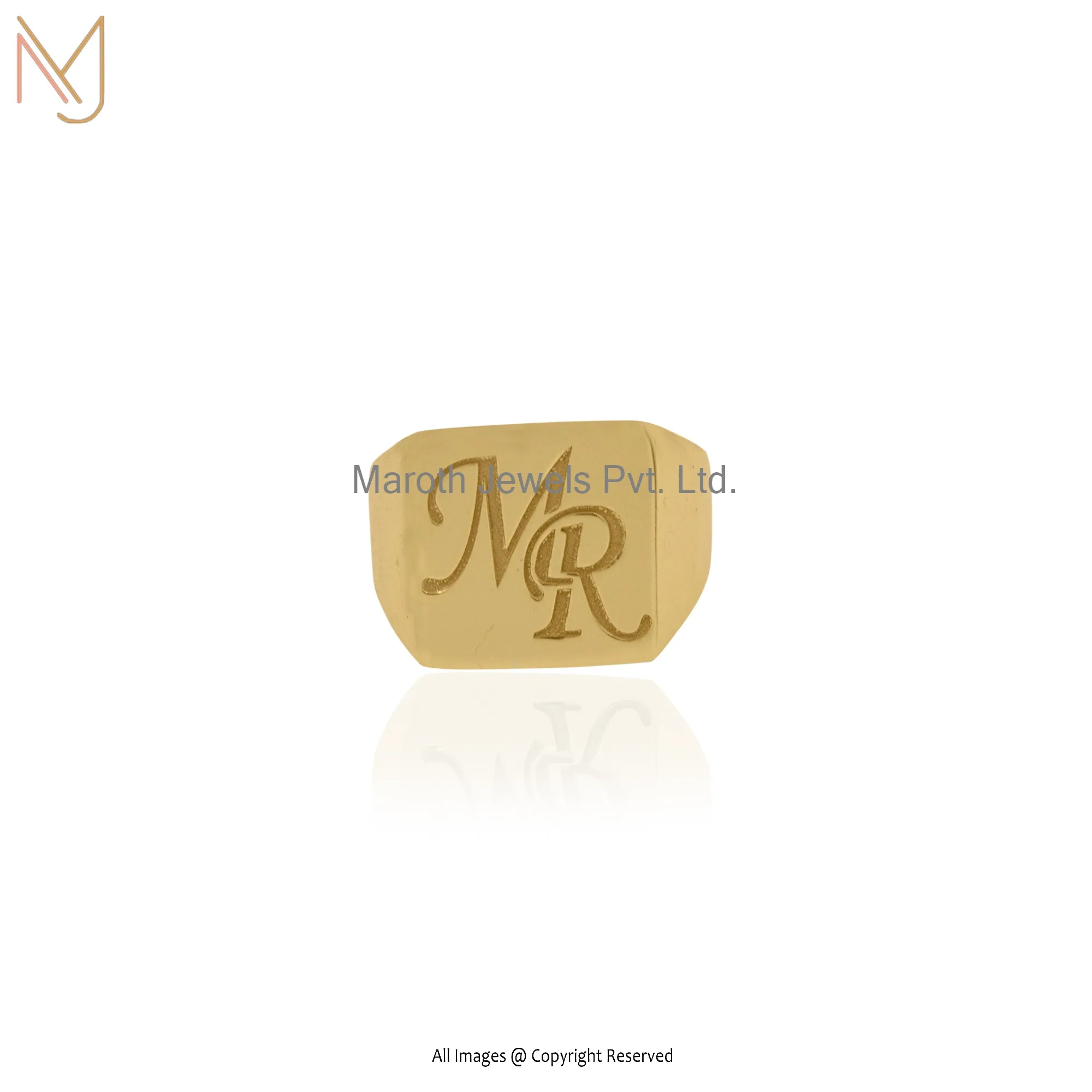 14K Yellow Gold MR Monogram Engraving Square Signet Ring Jewelry Supplier