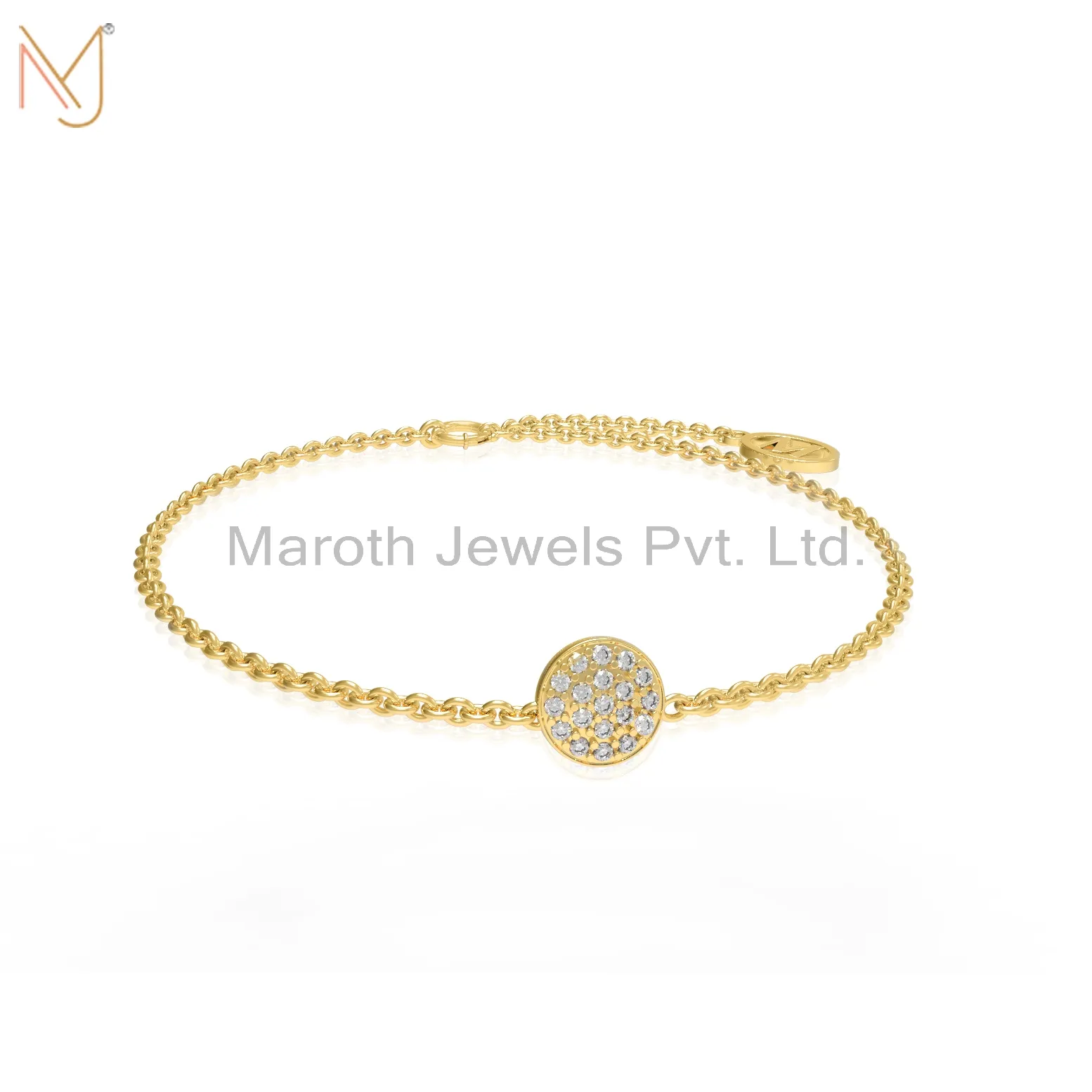 14K Yellow Gold Moissanite Disc Bracelet Custom Jewelry