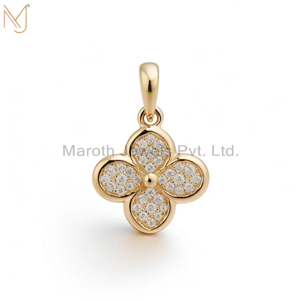 925 Sterling Silver Yellow Gold Plated Moissanite Clover Design Pendant Custom Jewelry