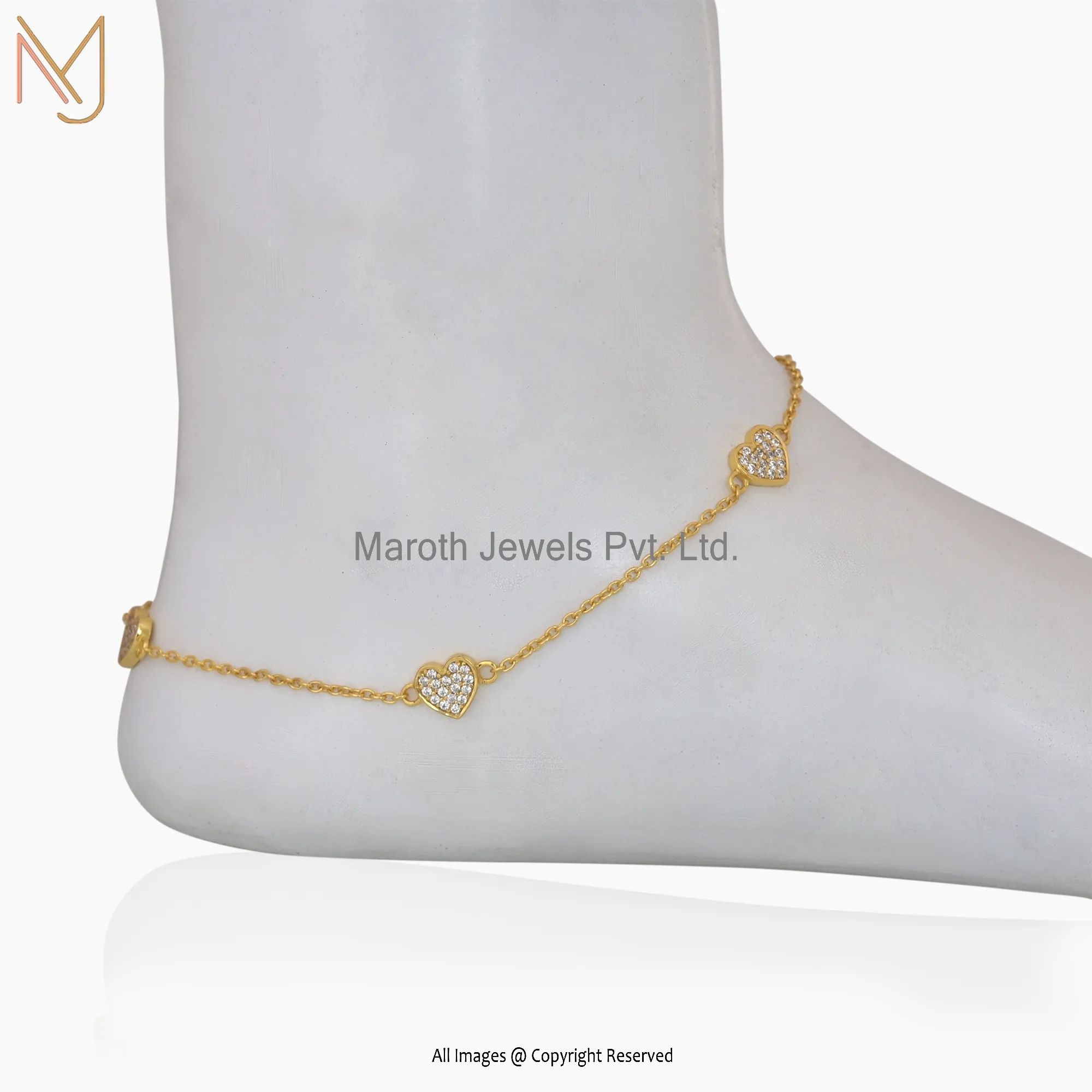 14K Yellow Gold White Cubic Zircon Anklet Custom Jewelry