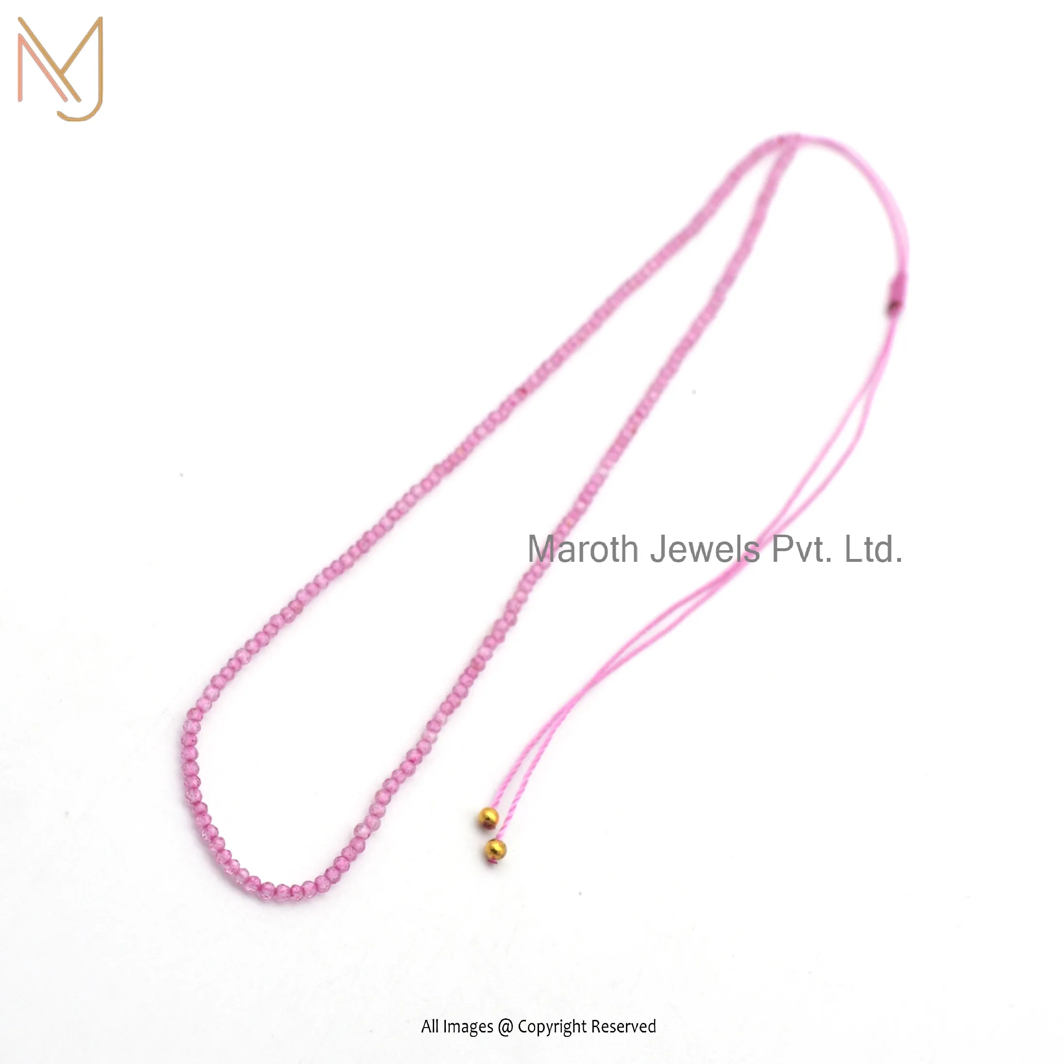 14K Yellow Gold Pink Quartz Gemstone Beaded Thread Necklace Jewelry Manufacturer