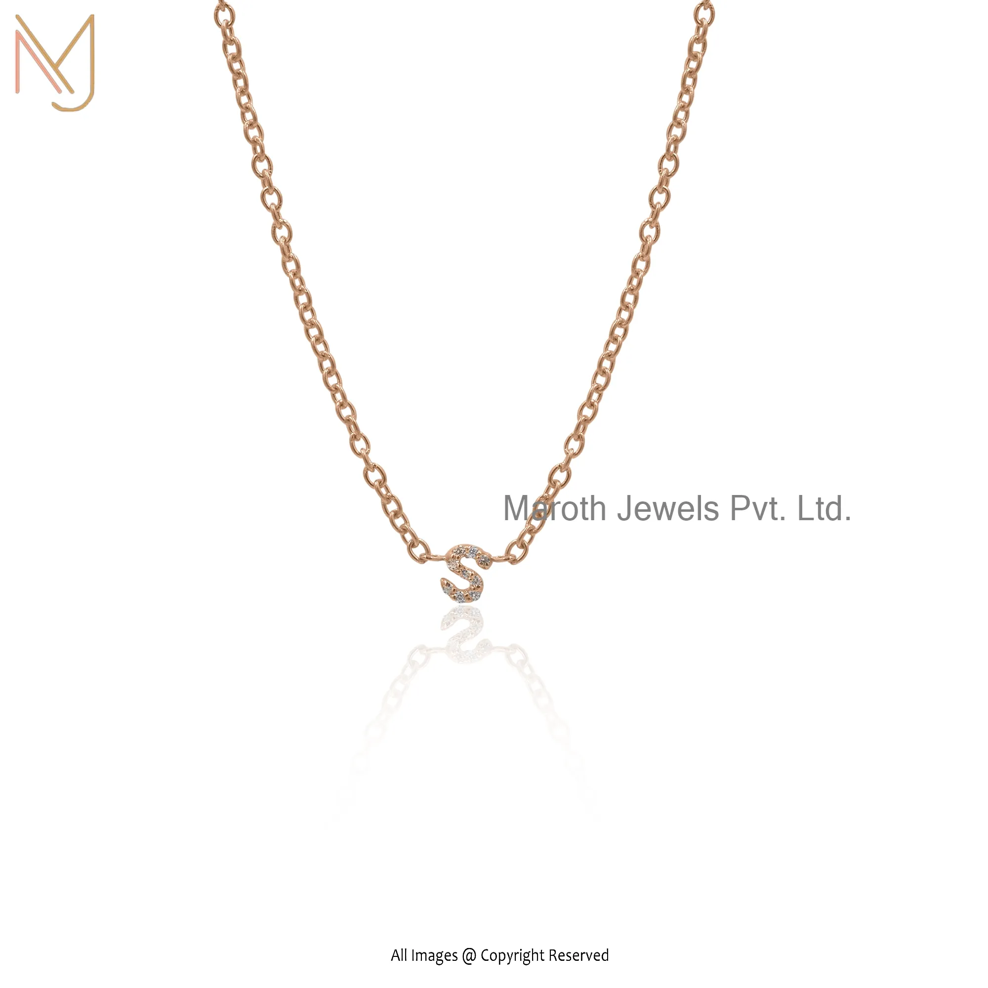 Private Label 14K Yellow Gold One Letter Initials Chain Necklace Jewelry