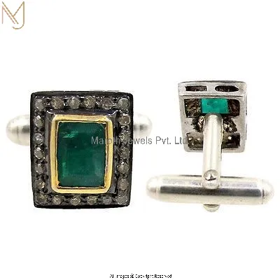 925 Silver Diamond Emerald Gemstone Men's Jewelry Cufflinks Manufacturer