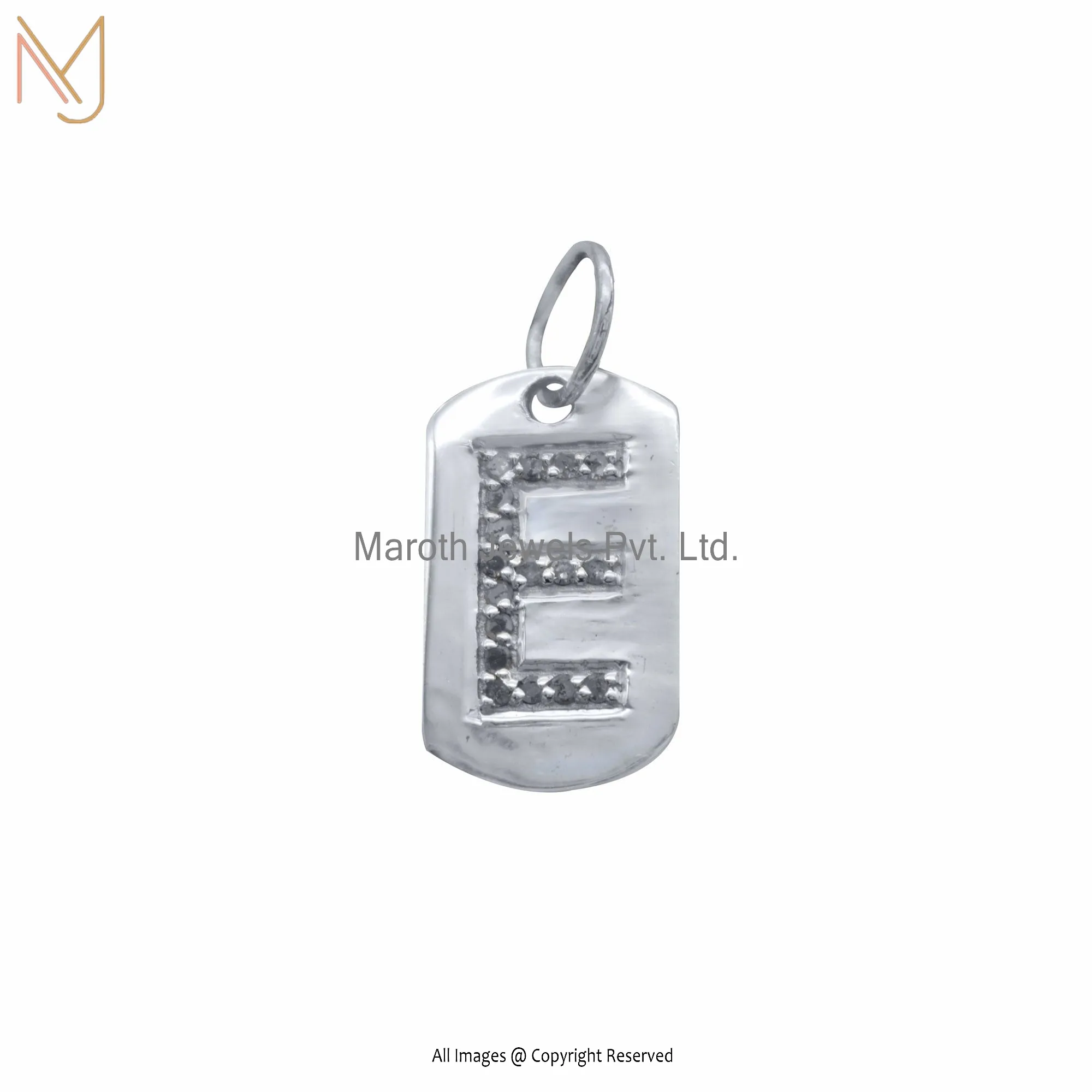 Wholesale 925 Silver E Initial Diamond Dog Tag Pendant Jewelry