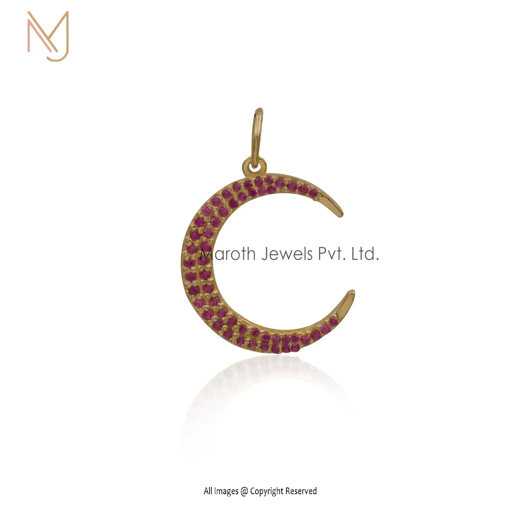 14K Yellow Gold Ruby Moon Pendant Manufacturer