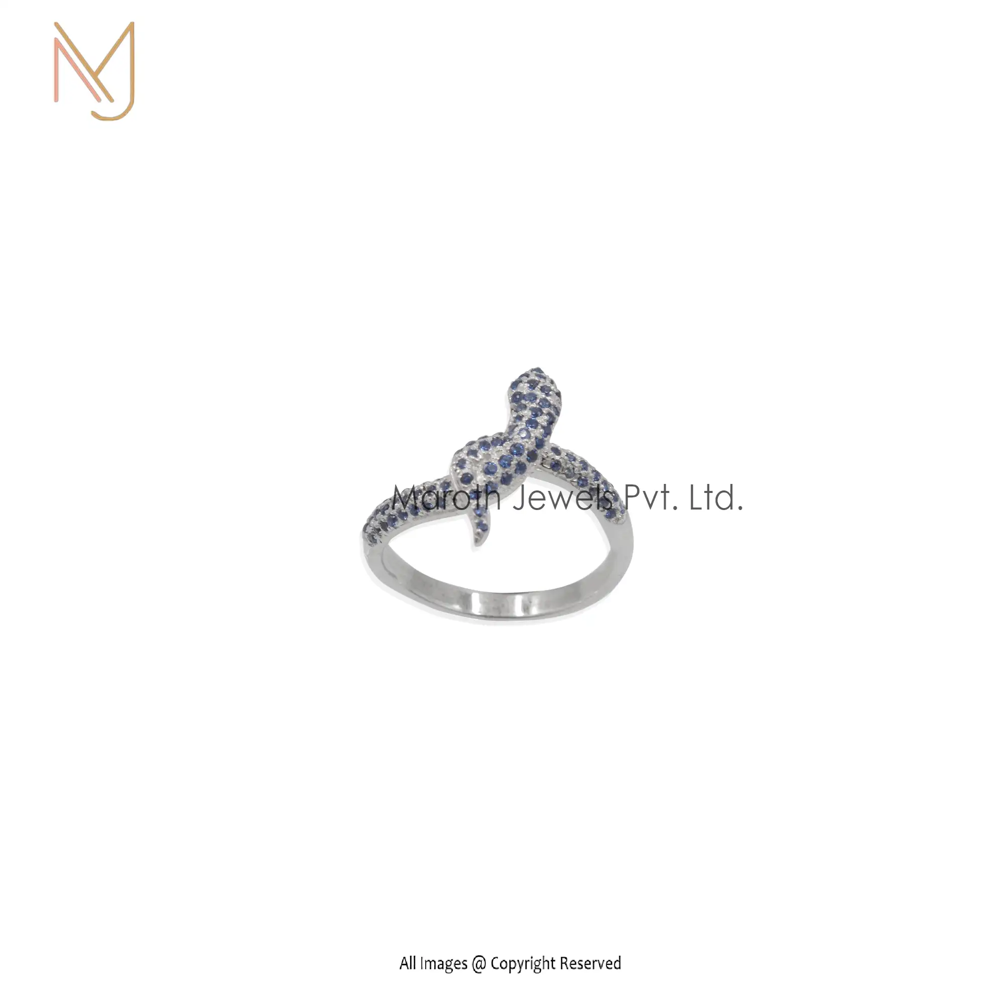 14K Yellow Gold Blue CZ Snake Ring Manufacturer