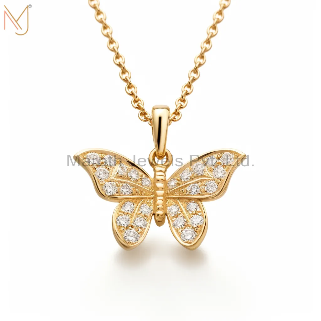 925 Sterling Silver Yellow Gold Plated Moissanite Butterflly Charm Pendant Custom Jewelry