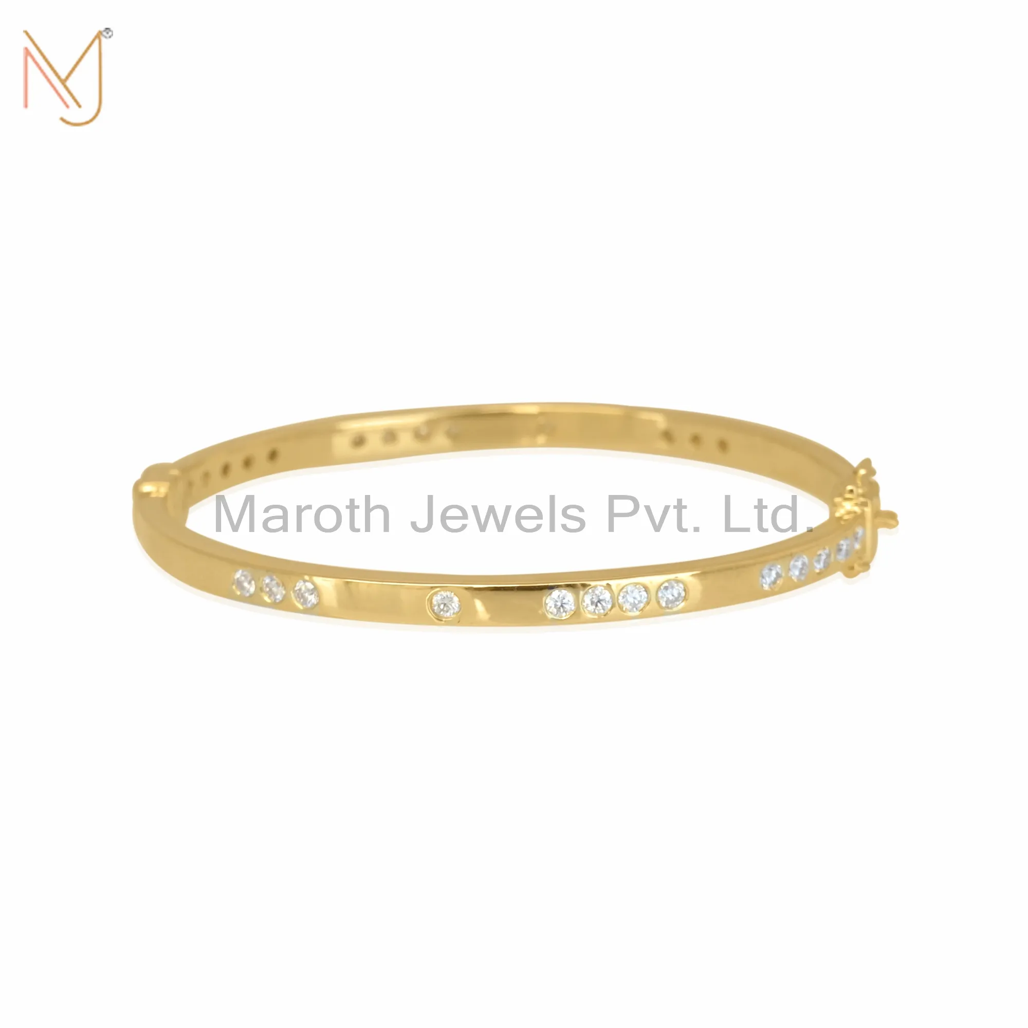 14K Yellow Gold  Moissanite Hinged Bangle Bracelet Jewelry Supplier