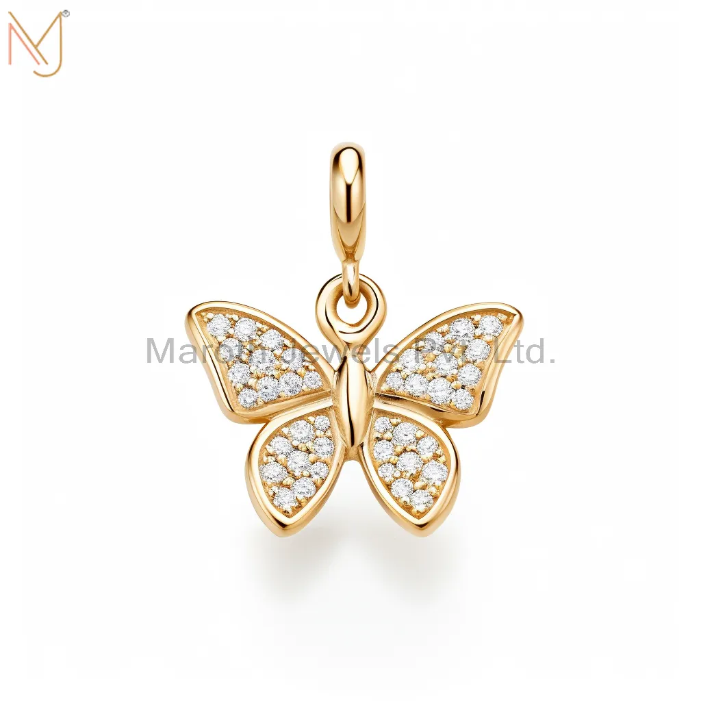 925 Sterling Silver Yellow Gold Plated Moissanite Butterflly Charm Pendant Jewelry Supplier