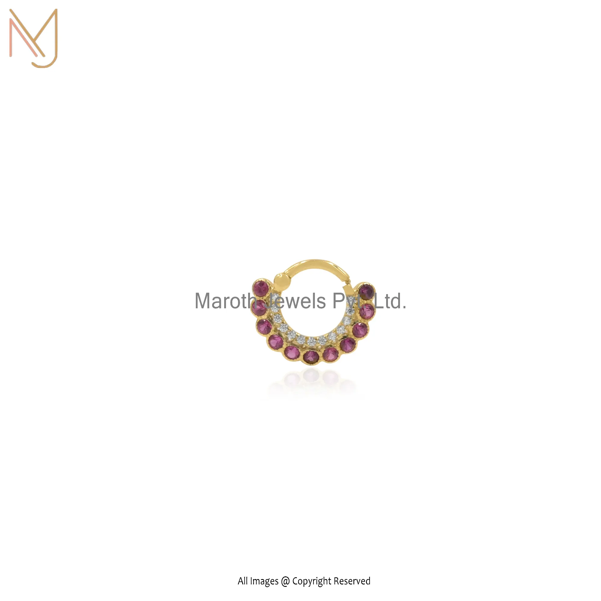 14k Yellow Gold White & Ruby Cz Cartilage Piercing Manufacturer