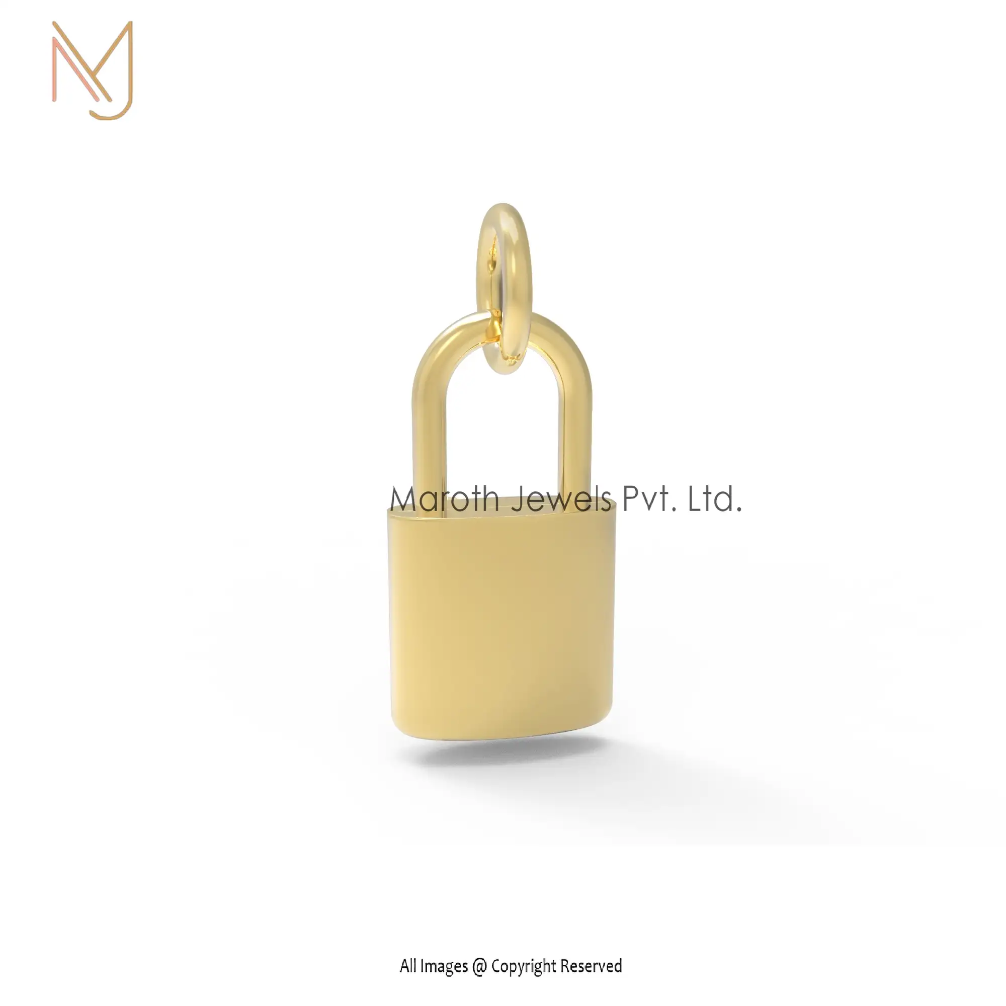 14K Yellow Gold  Lock Shape Padloc Pendant Handmade Jewelry Manufacturer