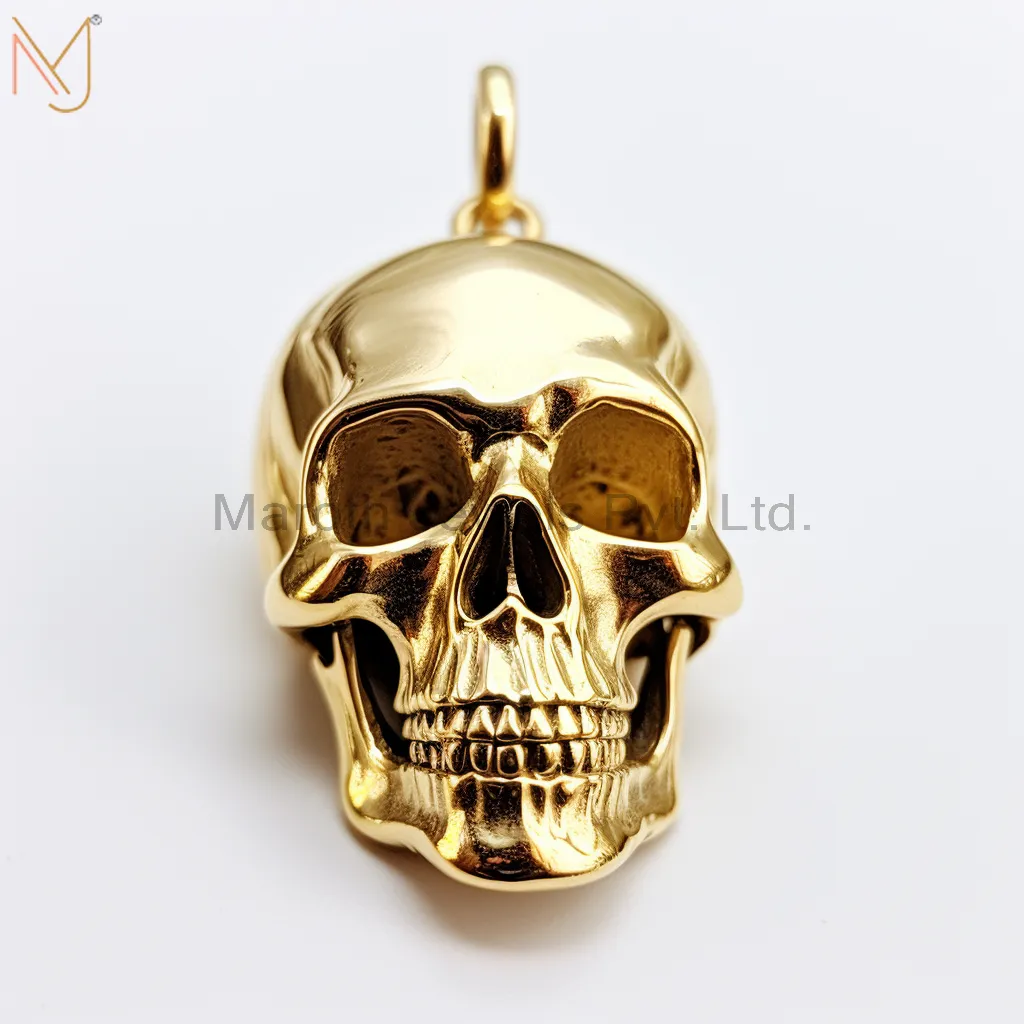 925 Sterling Silver Yellow Gold Plated Skull Pendant Custom Jewelry