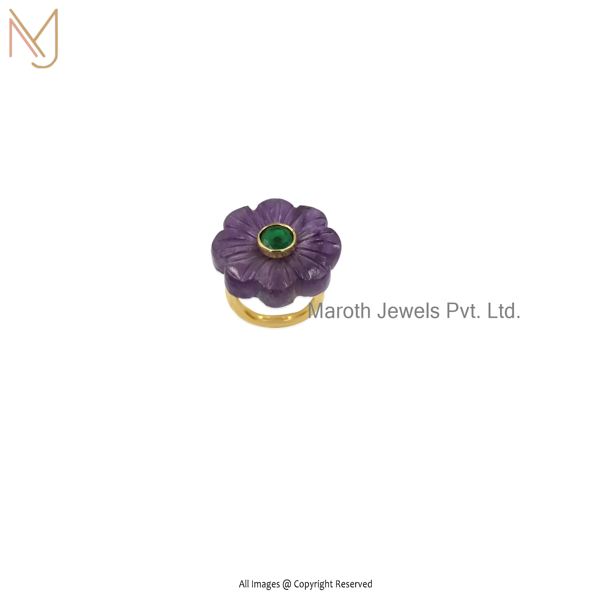 14K Yellow Gold Plated Amethyst and CZ Flower Ring Custom Jewelry