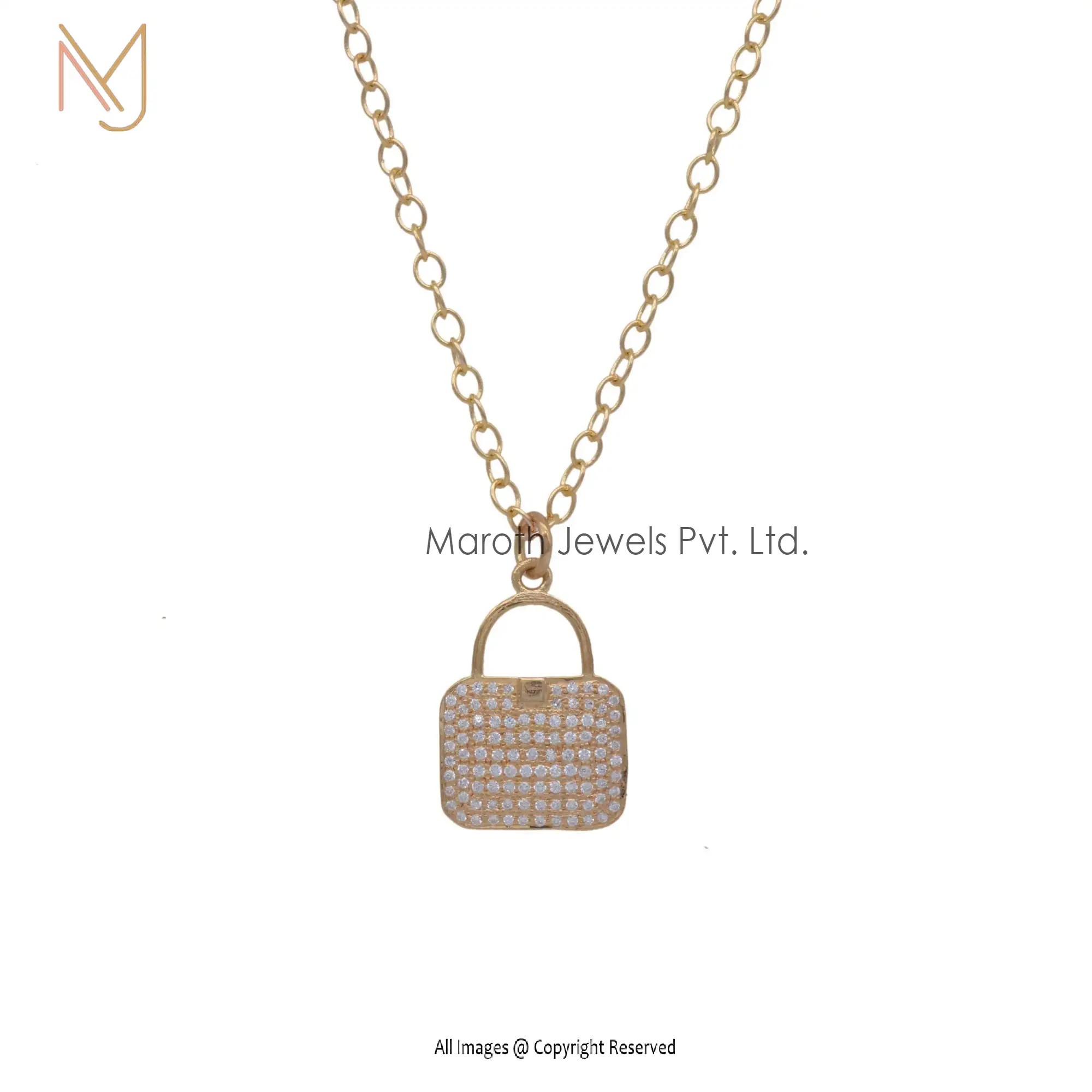 Wholesale 14k Yellow Gold Pave Diamond Lock Jewelry Pendant