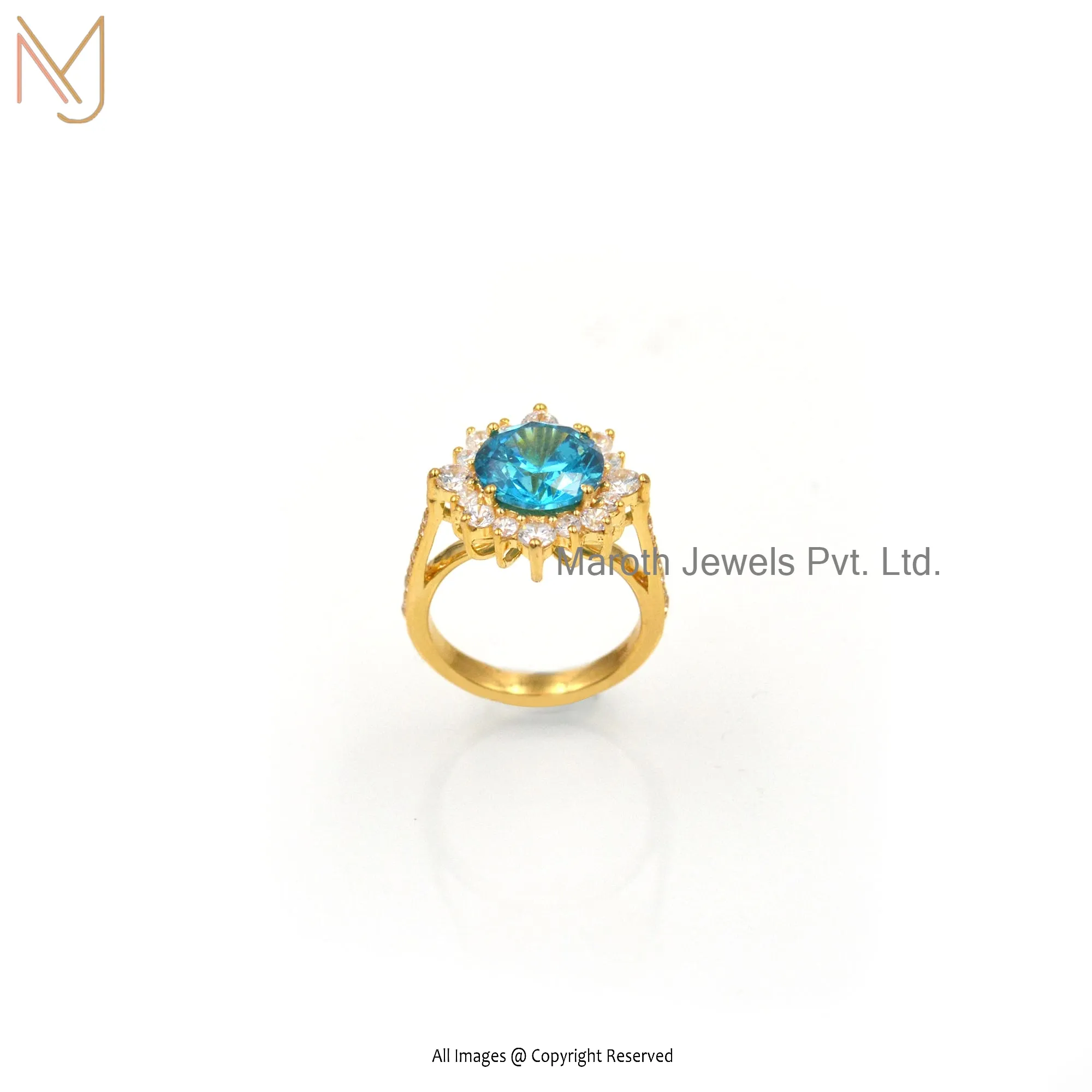 Private Lable 14K Yellow Gold Cubic Zircon Flower Ring Jewelry