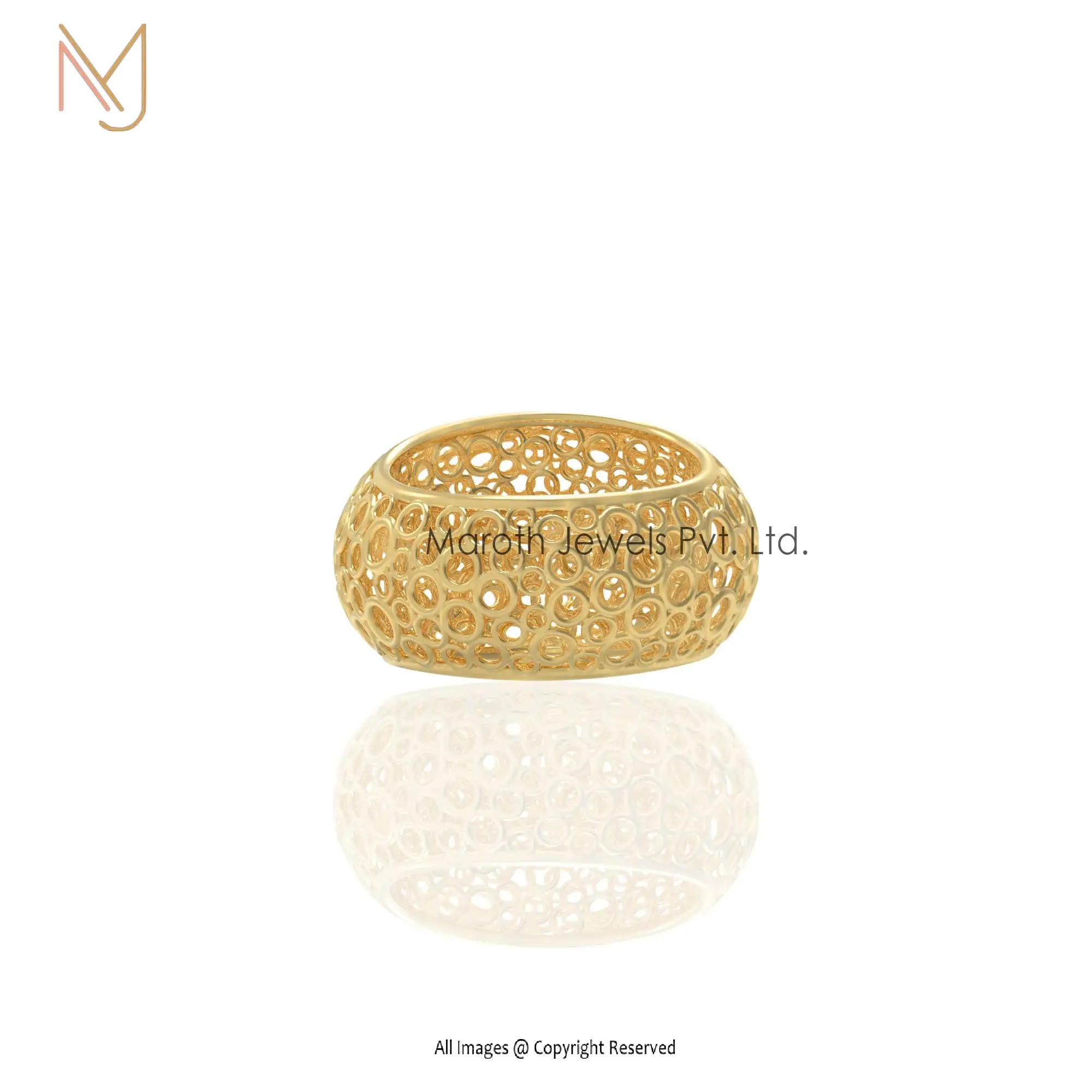 14K Yellow Gold Filigree Dome Ring Jewery Supplier