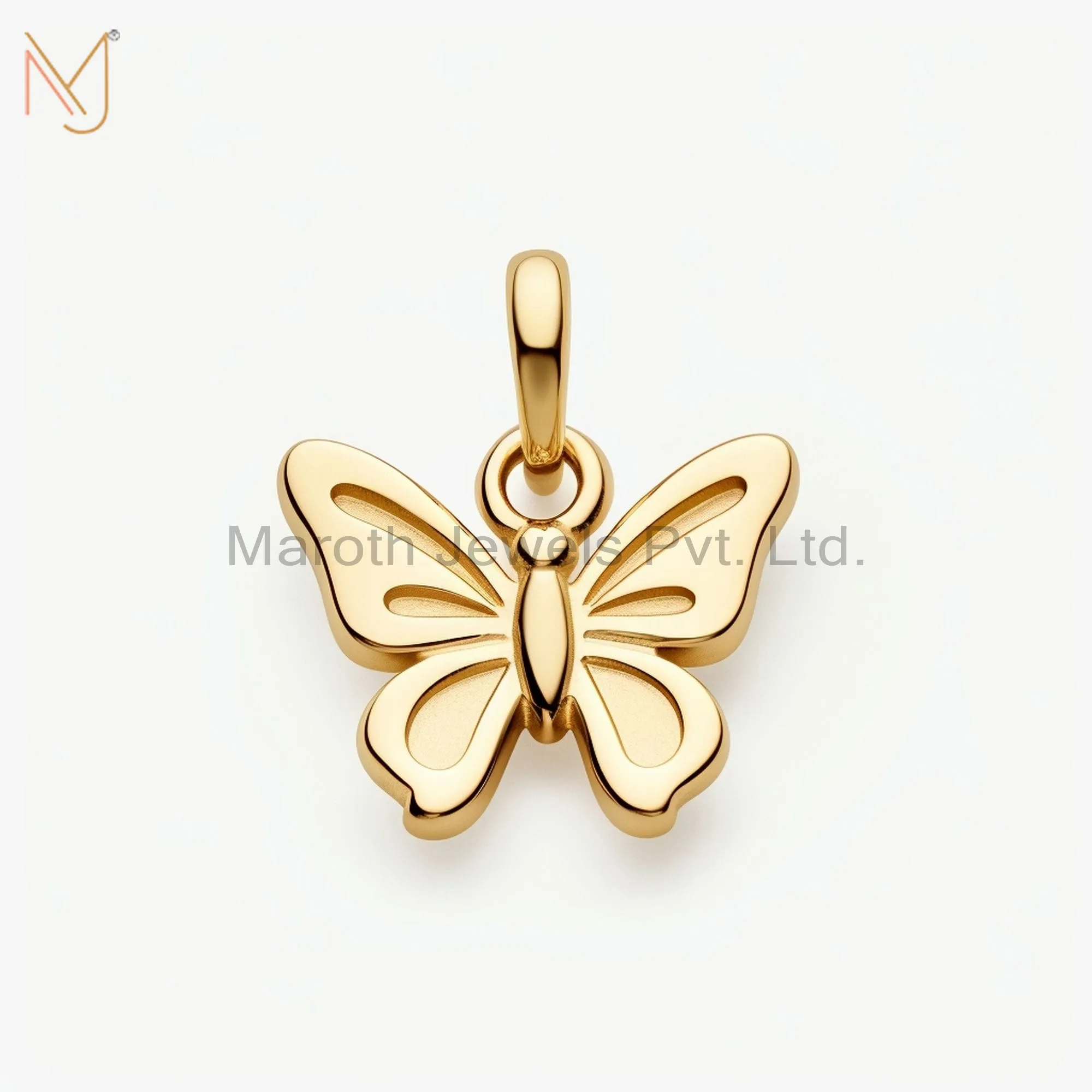 925 Sterling Silver Yellow Gold Plated Butterflly Charm Pendant Custom Jewelry