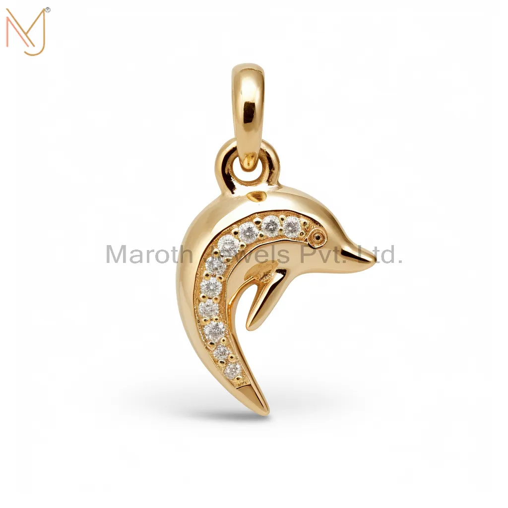 925 Sterling Silver Gold Yellow Gold Plated Moissanite Dolphin Charm Pendant Custom Jewelry