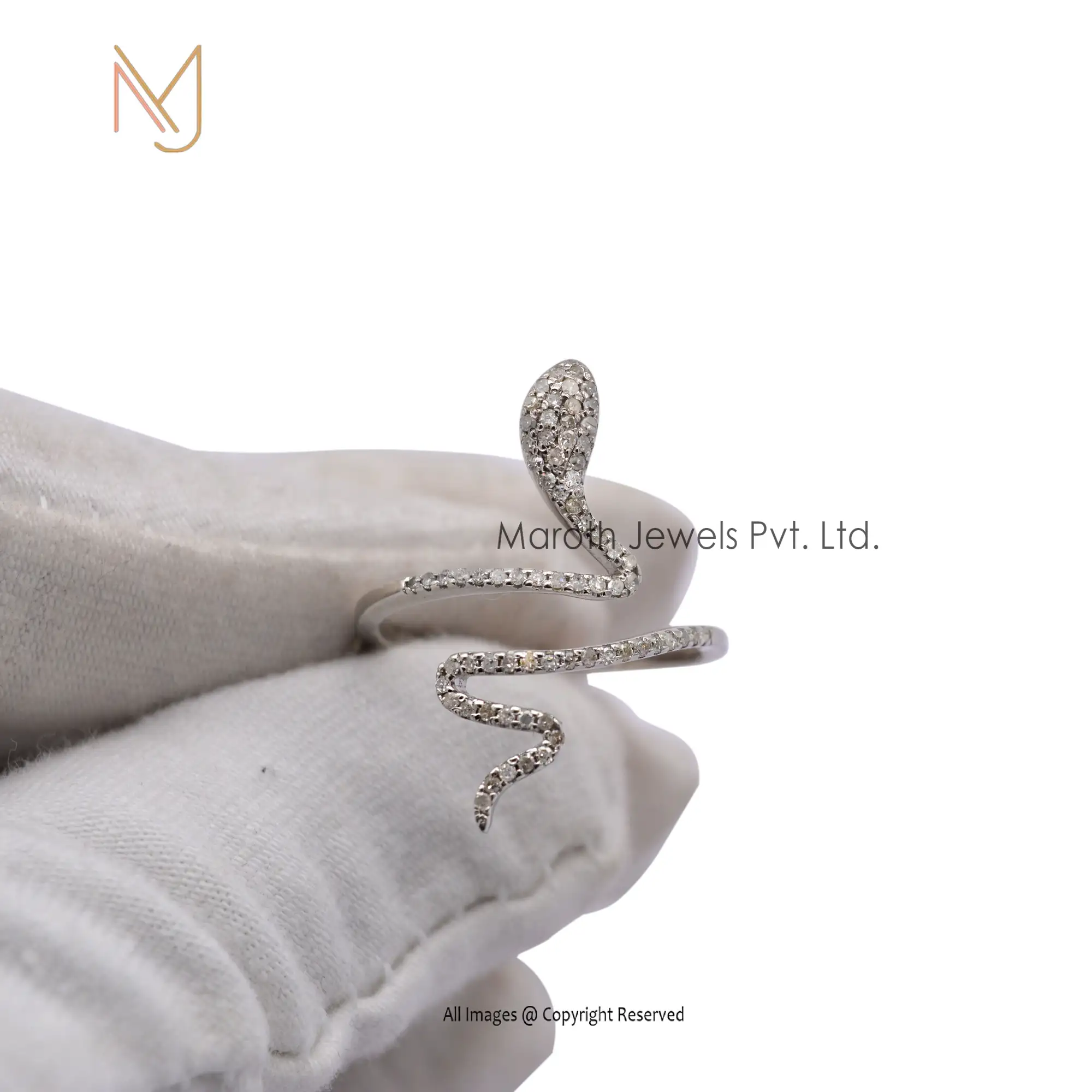 925 Silver White Gold Plated Pave Diamond Snake Ring Jewelry Manufacturer