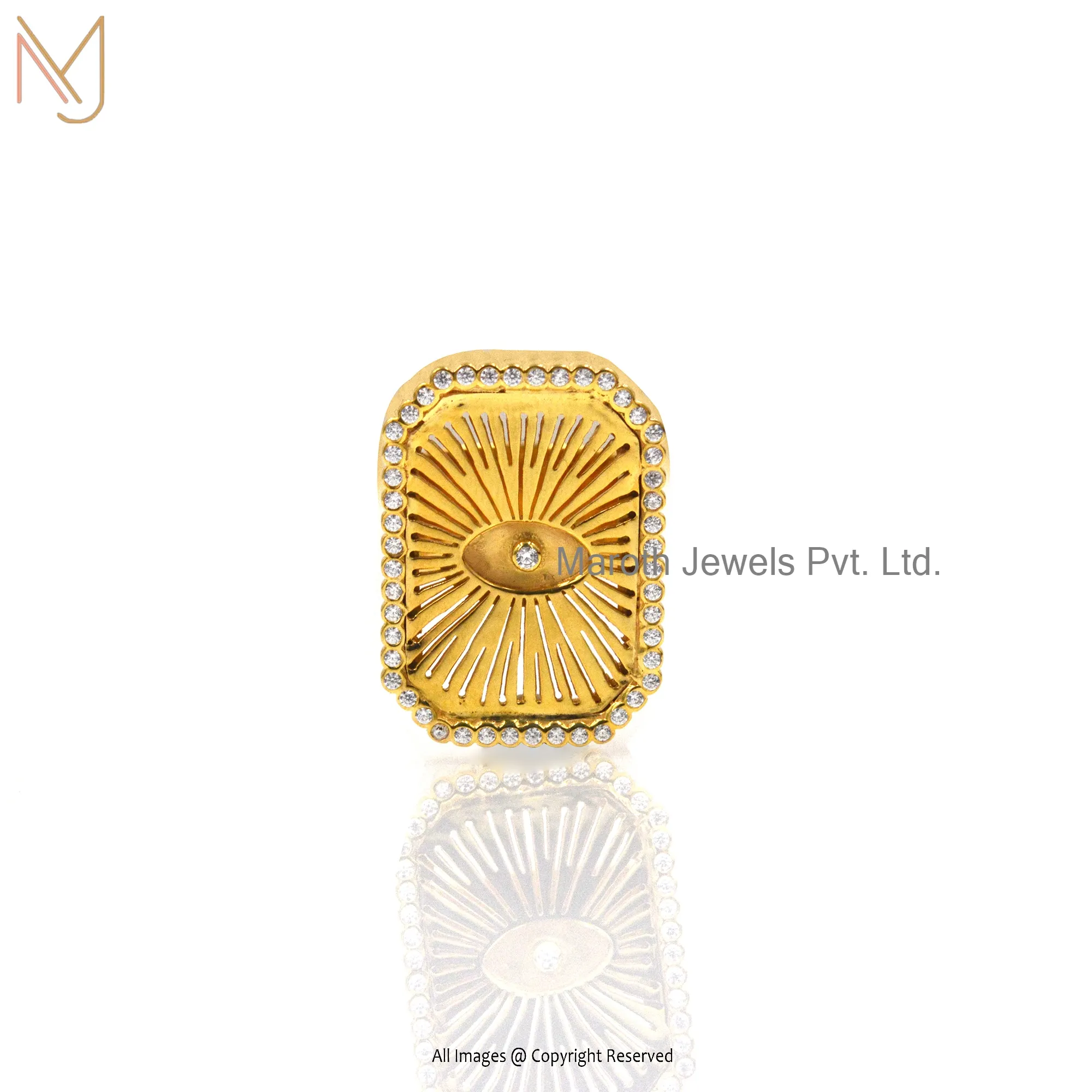 925 Silver Yellow Gold Cubic Zircon Ring Custom Jewelry