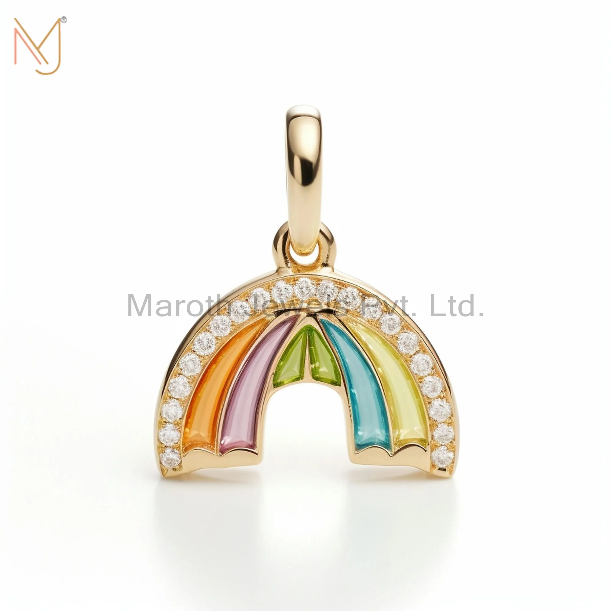 925 Sterling Silver Yellow Gold Plated Moissanite Rainbow Enamel Design Coconet Pendant Manufacturer