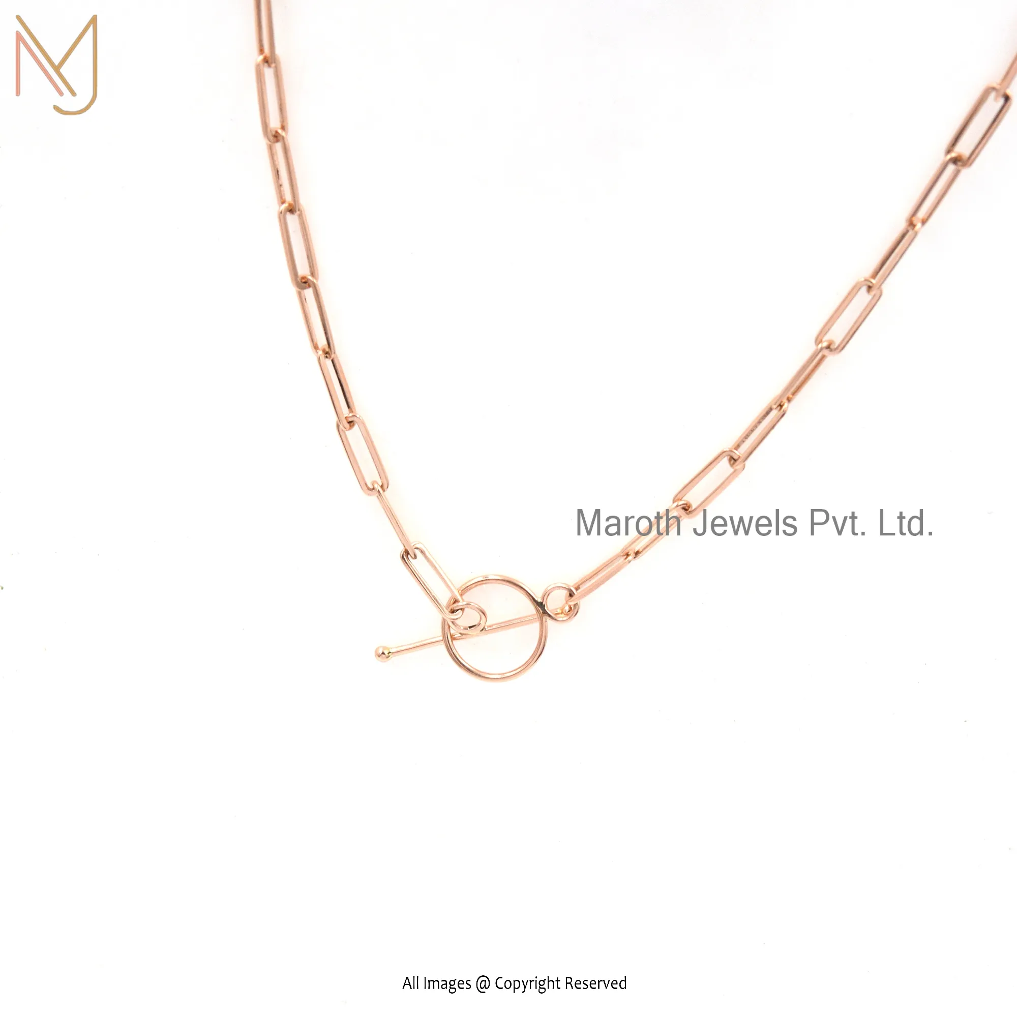 Private Label 14K Rose Gold Paperclip Chain With Toggle Clasp Jewelry