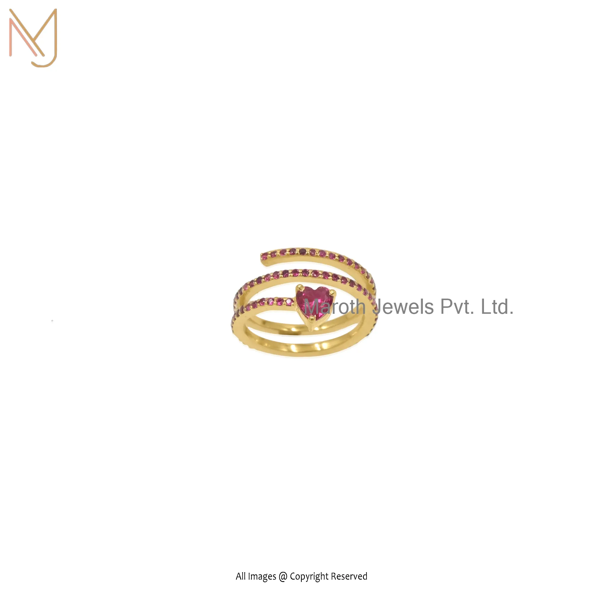 Wholesale 925 Silver Yellow Gold Plated Ruby CZ Spiral Eternity Band Ring