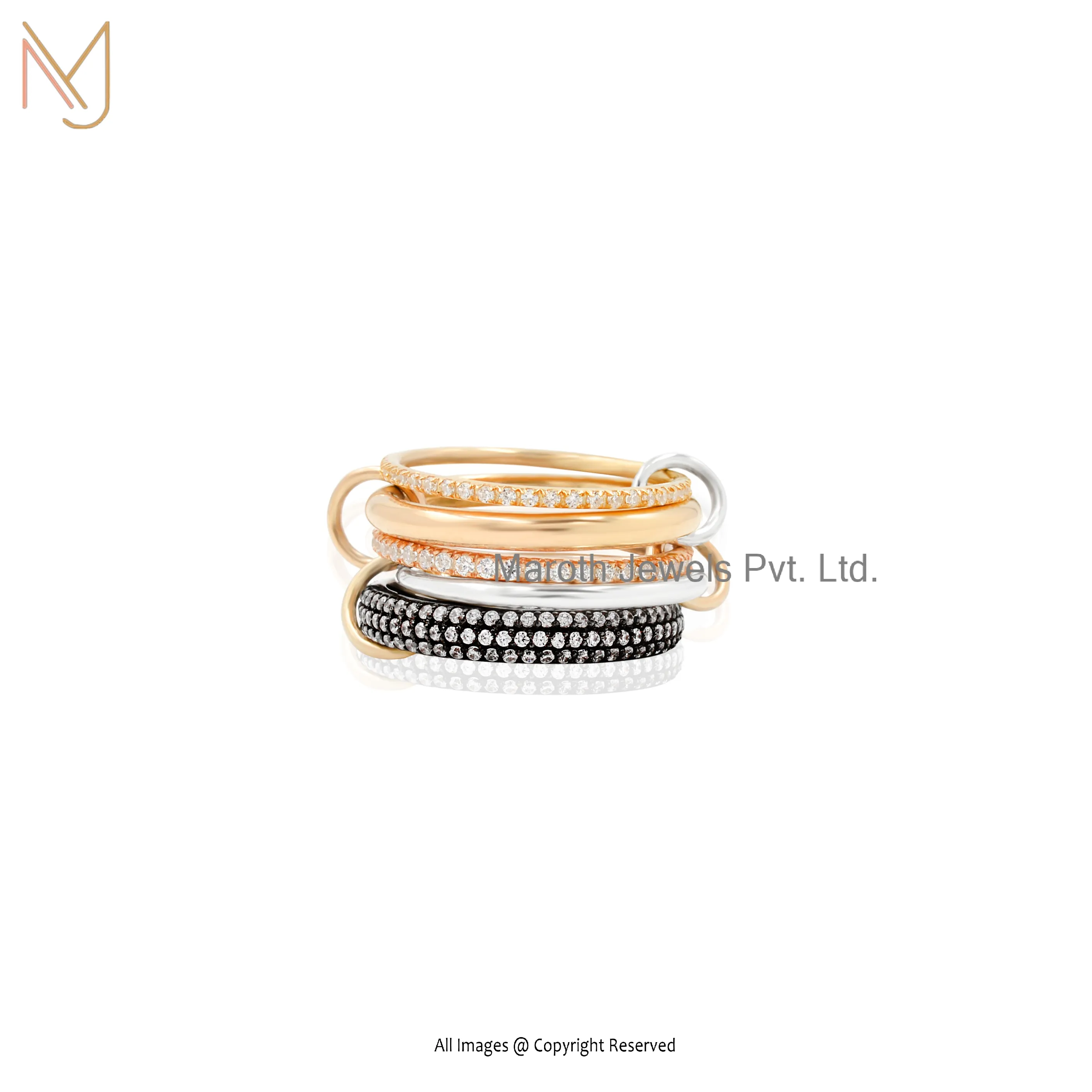 925 Silver Rhodium Yellow Gold Rose Gold Natural Silver Cubic Zircon Connected Rings Jewelry Manufacturer