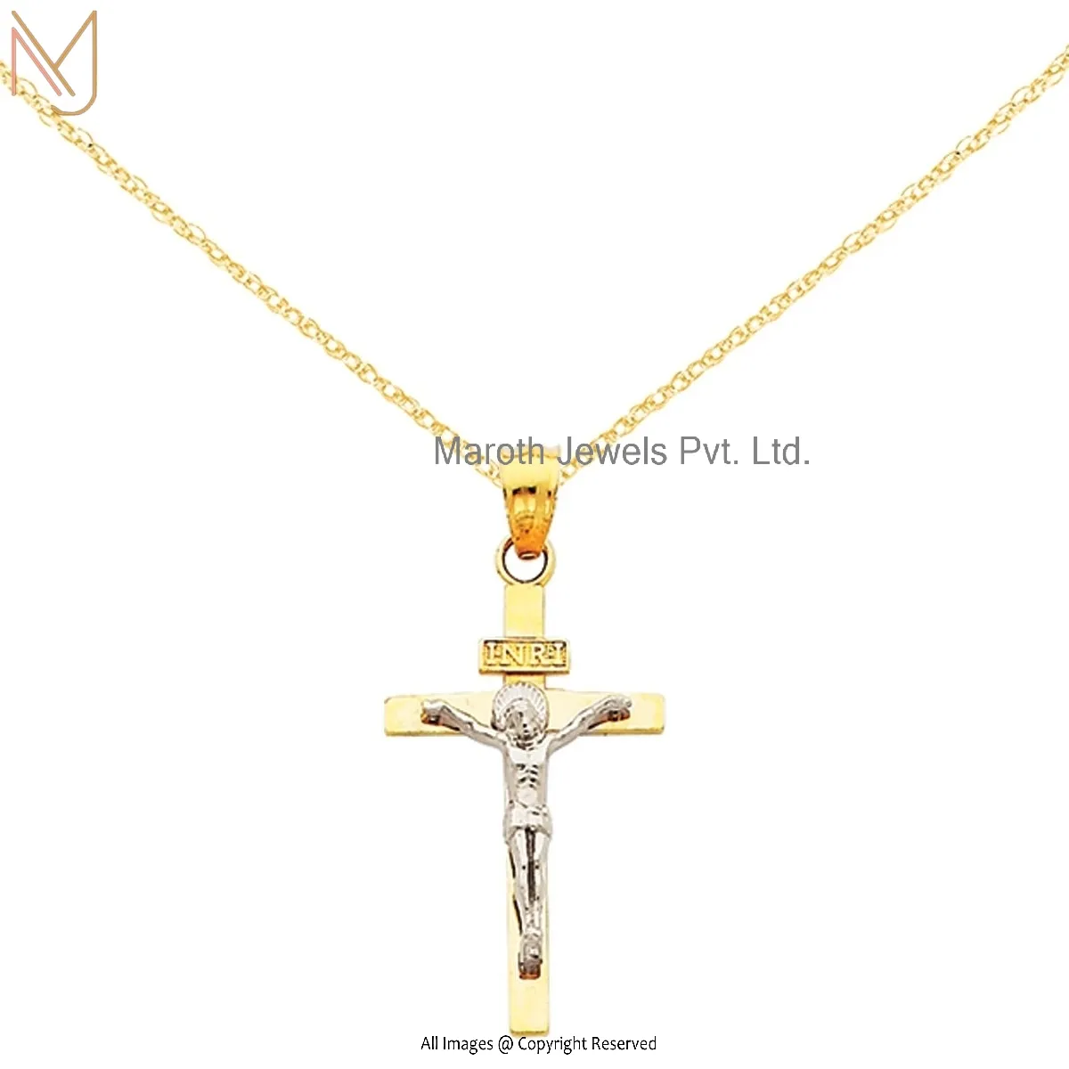 14K Yellow Gold Two-Tone Crucifix Pendant Chain Necklace Manufacturer