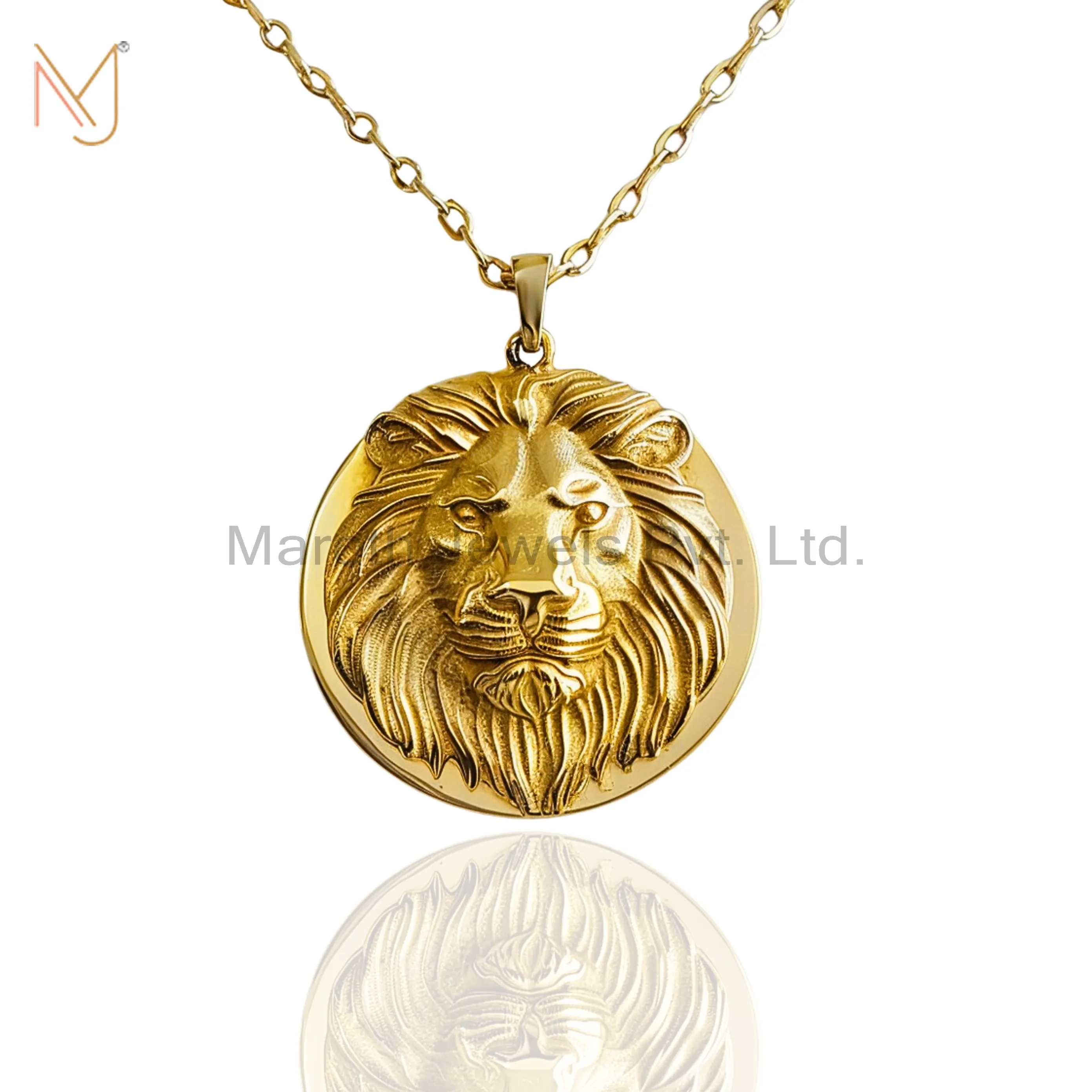 14K Yellow Gold Lion Head Necklace Custom Jewelry