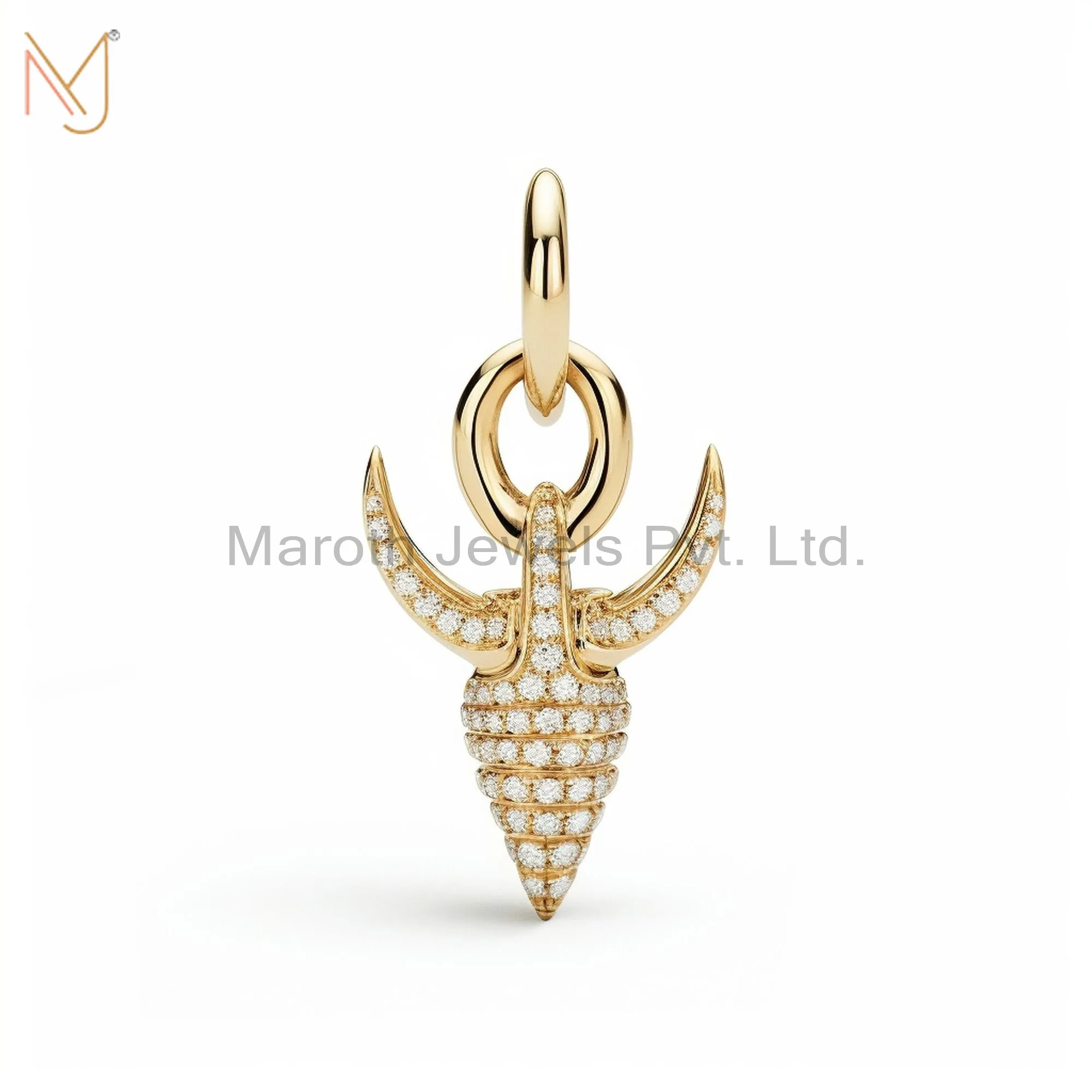 925 Sterling Silver Yellow Gold Plated Moissanite Small Rams Horn Charm Pendant Custom Jewelry