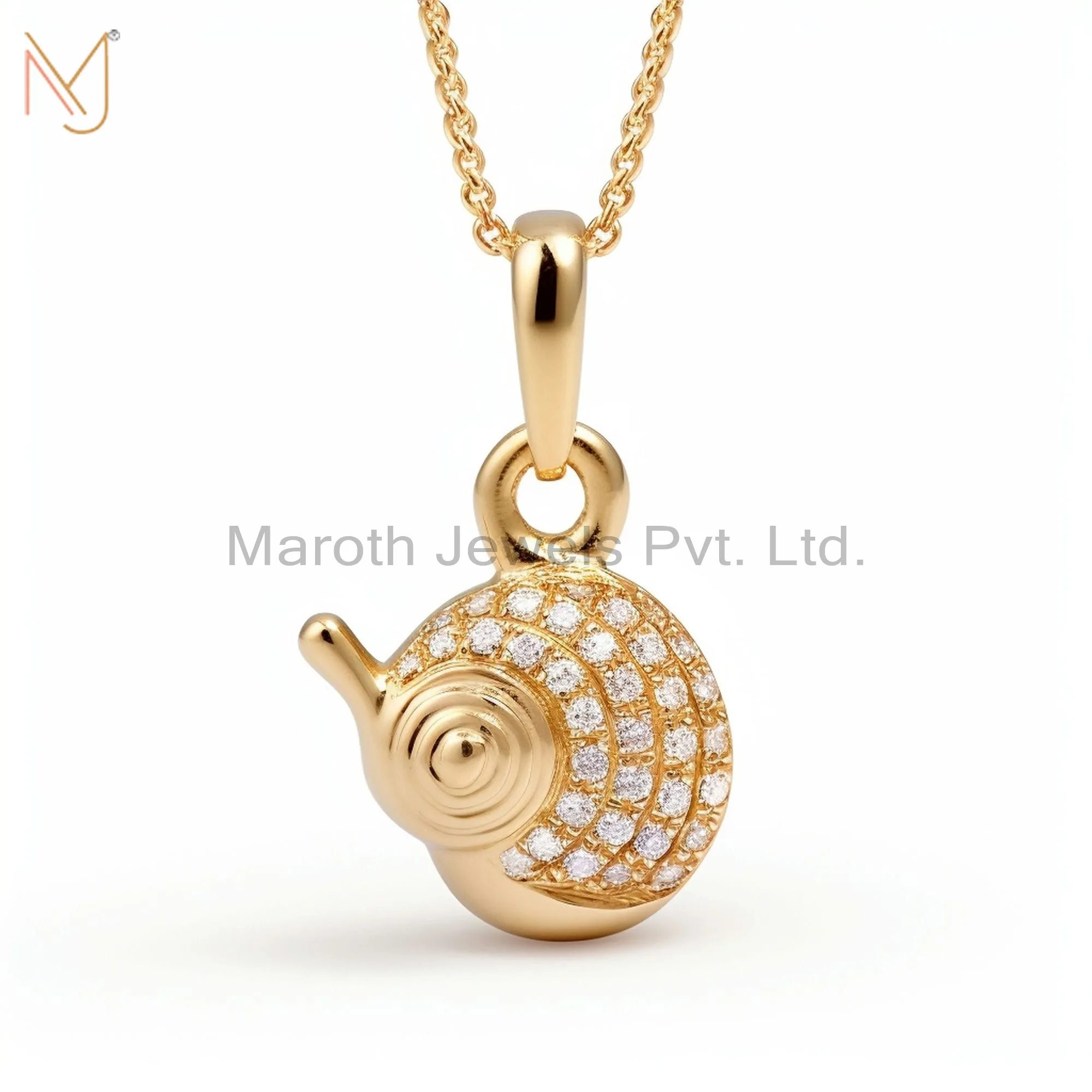 925 Sterling Silver Yellow Gold Plated Moissanite Snail Charm Pendant Custom Jewelry