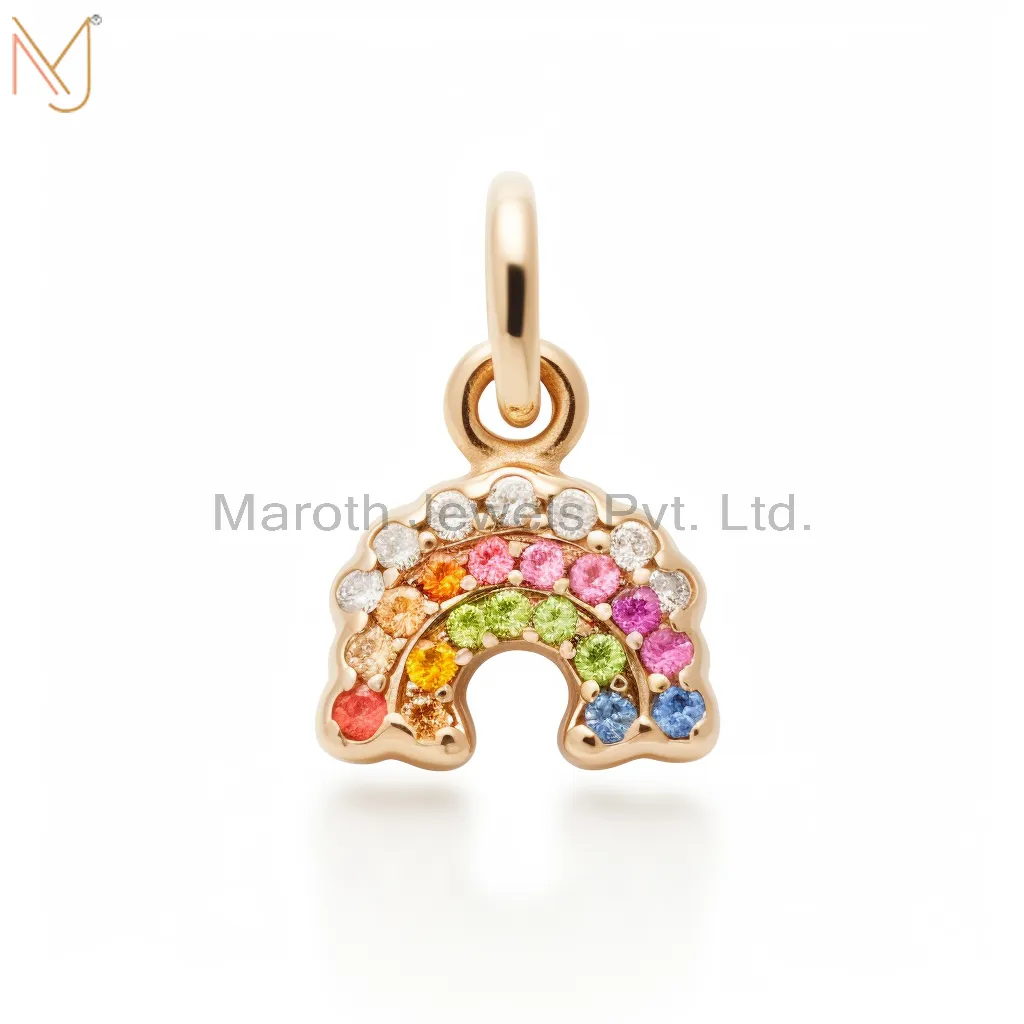 925 Sterling Silver Yellow Gold Plated Moissanite Rainbow Design Coconet Pendant Manufacturer