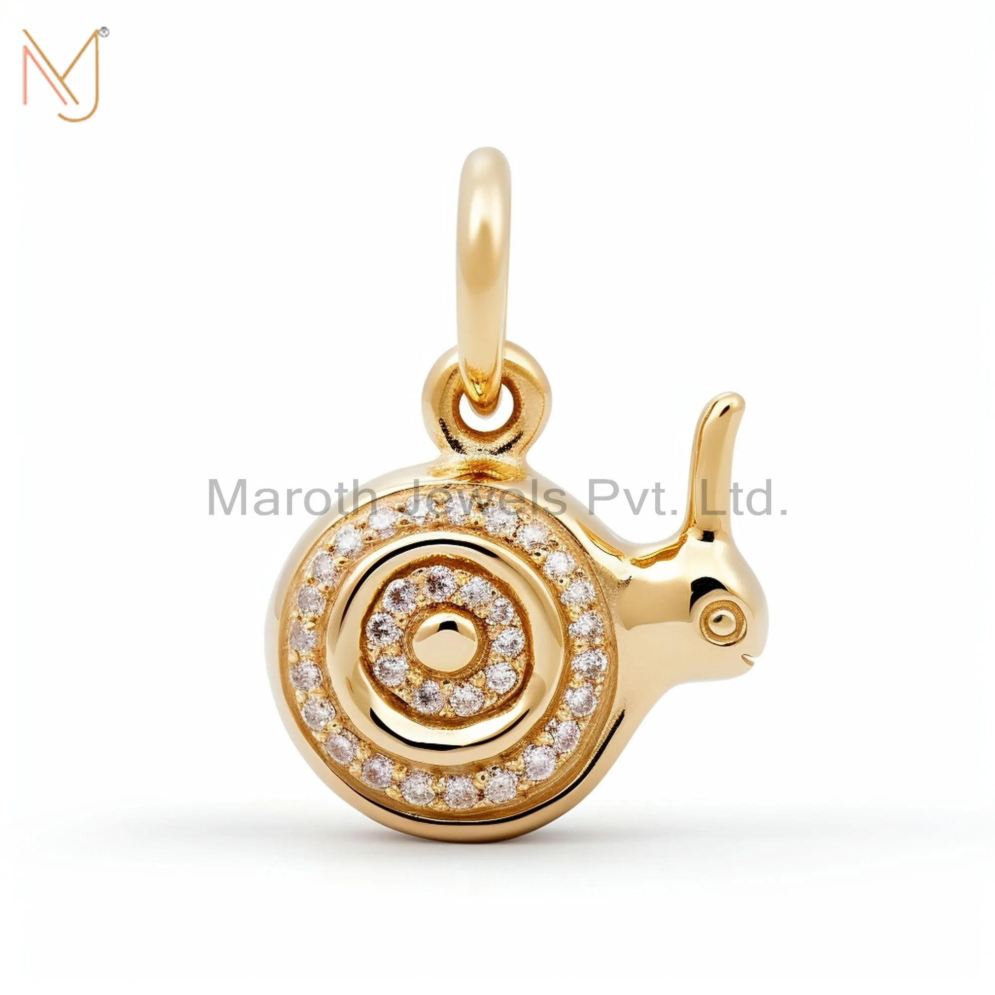 925 Sterling Silver Yellow Gold Plated Moissanite Snail Charm Pendant Custom Jewelry