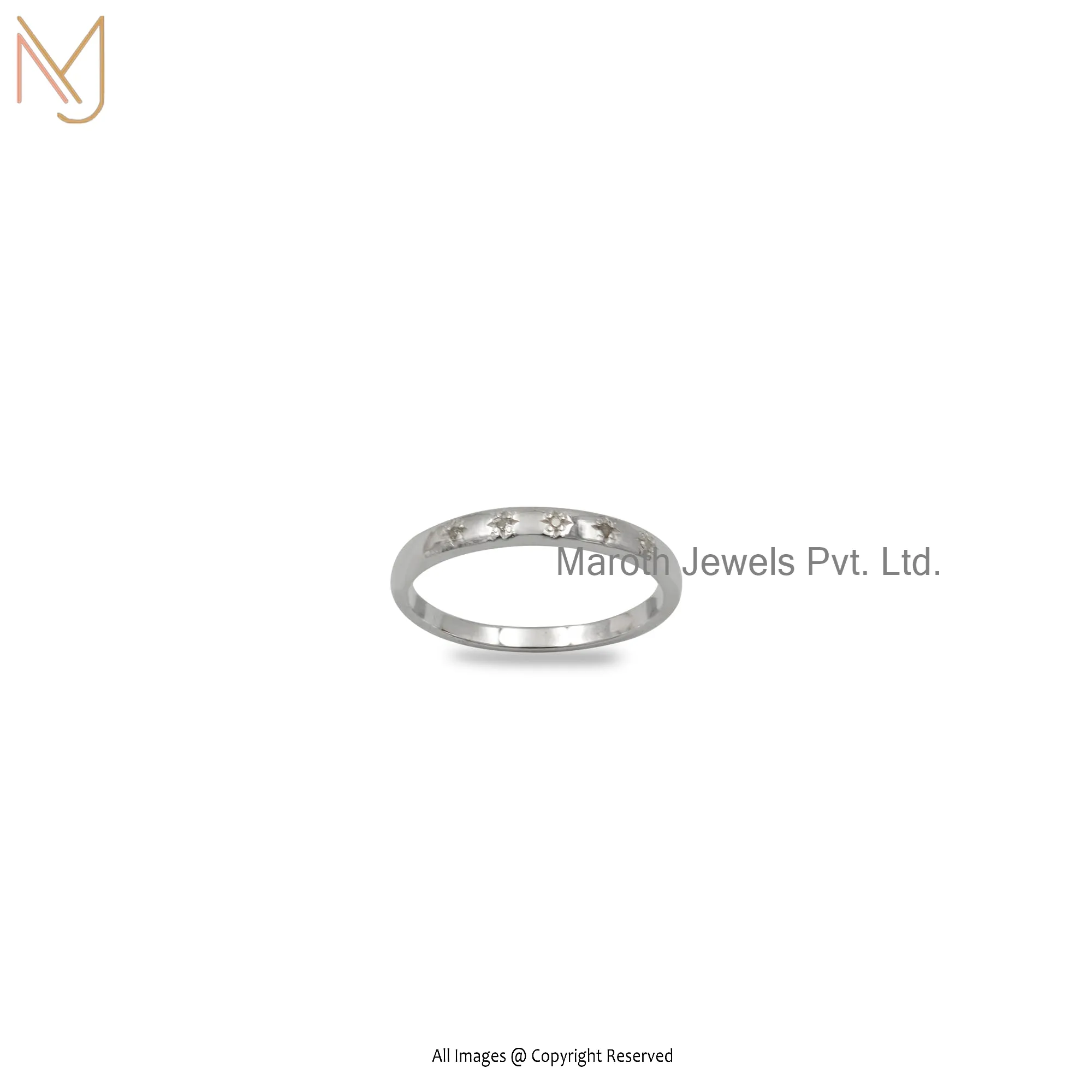 14K White Gold Five Diamond Star Band Ring Manufacturer