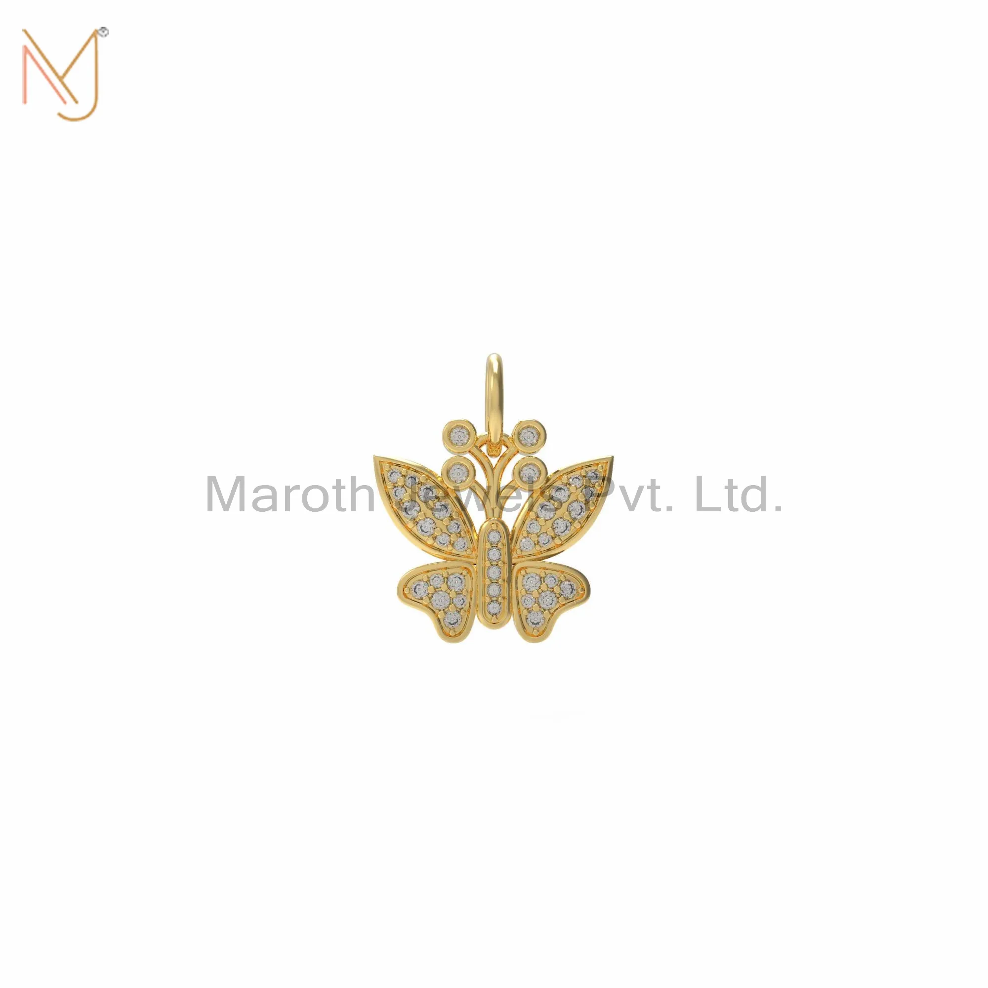 14K Yellow Gold Plated Diamond Butterfly Pendant Jewelry Manufacturer