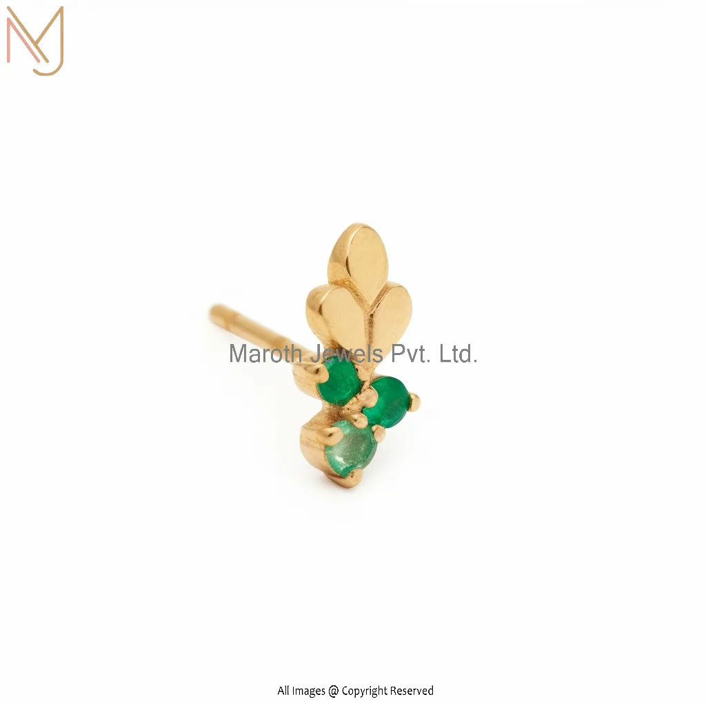 925 Silver Yellow Gold Plated Green Emerald Piercing 1 pcs Manufacturer