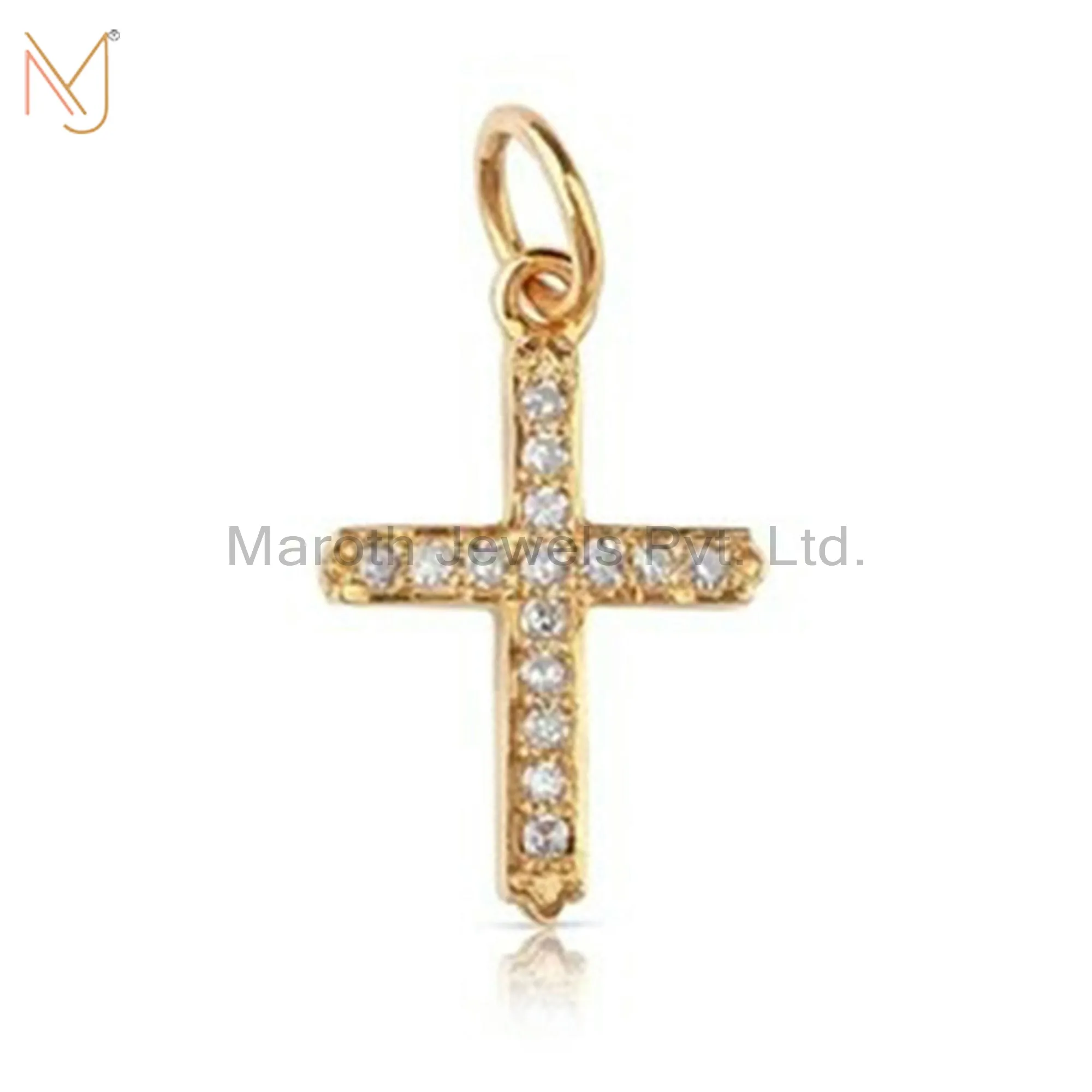 925 Sterling Silver Pave Diamond Cross Designer Charms Pendant Custom Jewelry