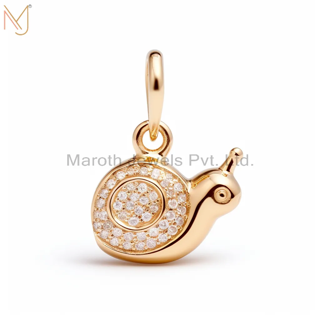 925 Sterling Silver Yellow Gold Plated Moissanite Snail Charm Pendant Custom Jewelry