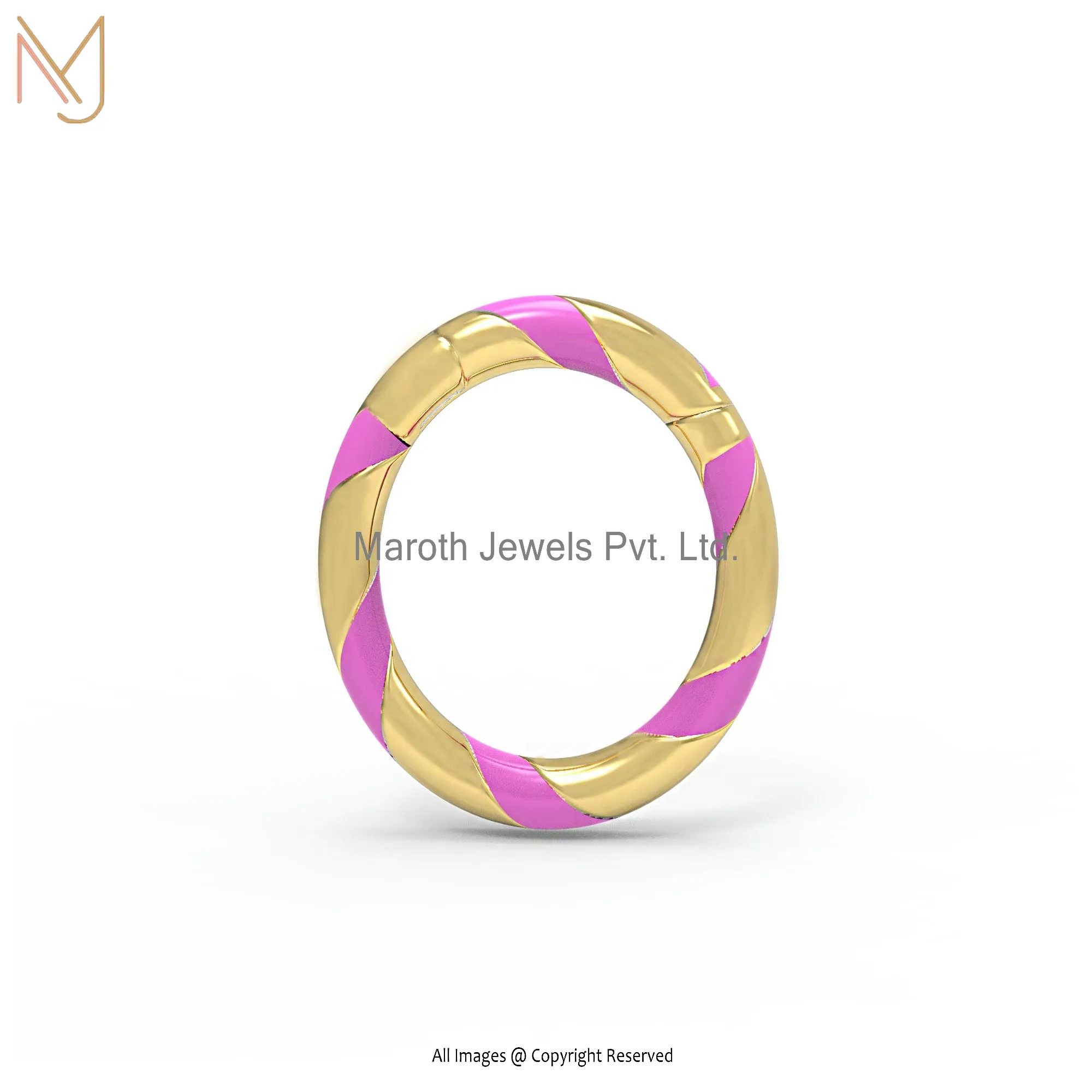 Private Label 14k Yellow Gold Plated Pink Enamel Round Enhancer Jewelry